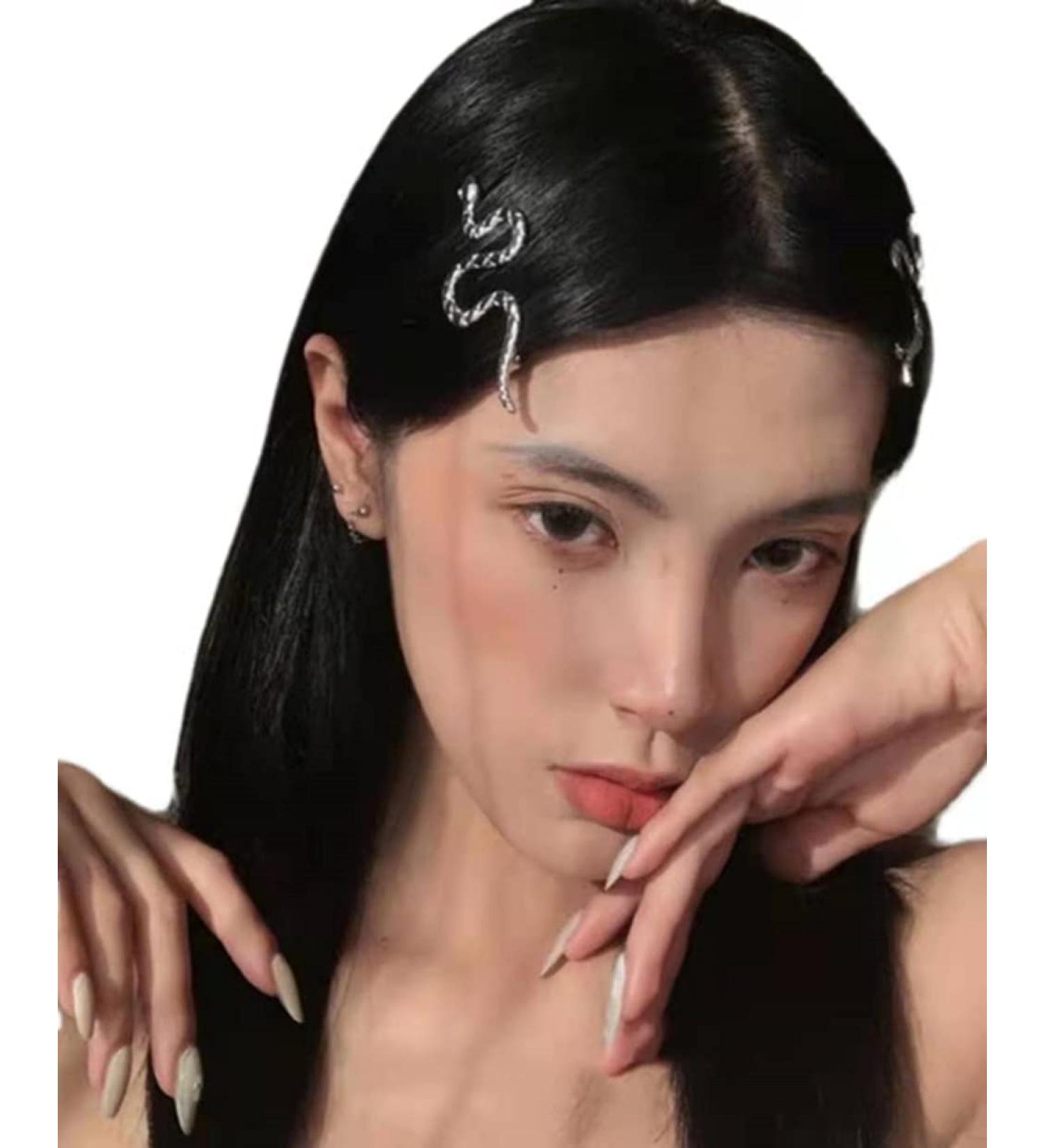 Silver Snake Hair Clips Set - Vintage Decorative Metal Barrettes for Women and Girls - 2pcs Punk Hair Pins for Thick and Thin Hair - Buy Online on GoSupps.com