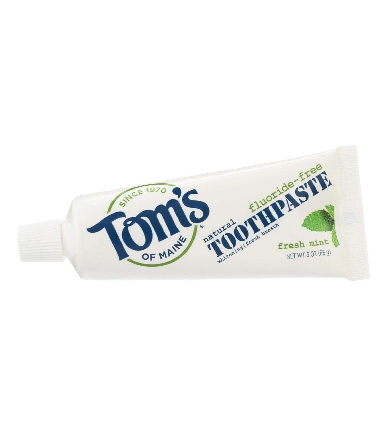 Tom's of Maine Natural Fresh Mint Fluoride-Free Whitening Toothpaste 3 Ounces each (24 Pack) TSA Airplane Approved Freshens Bad Breath and Whitens Teeth