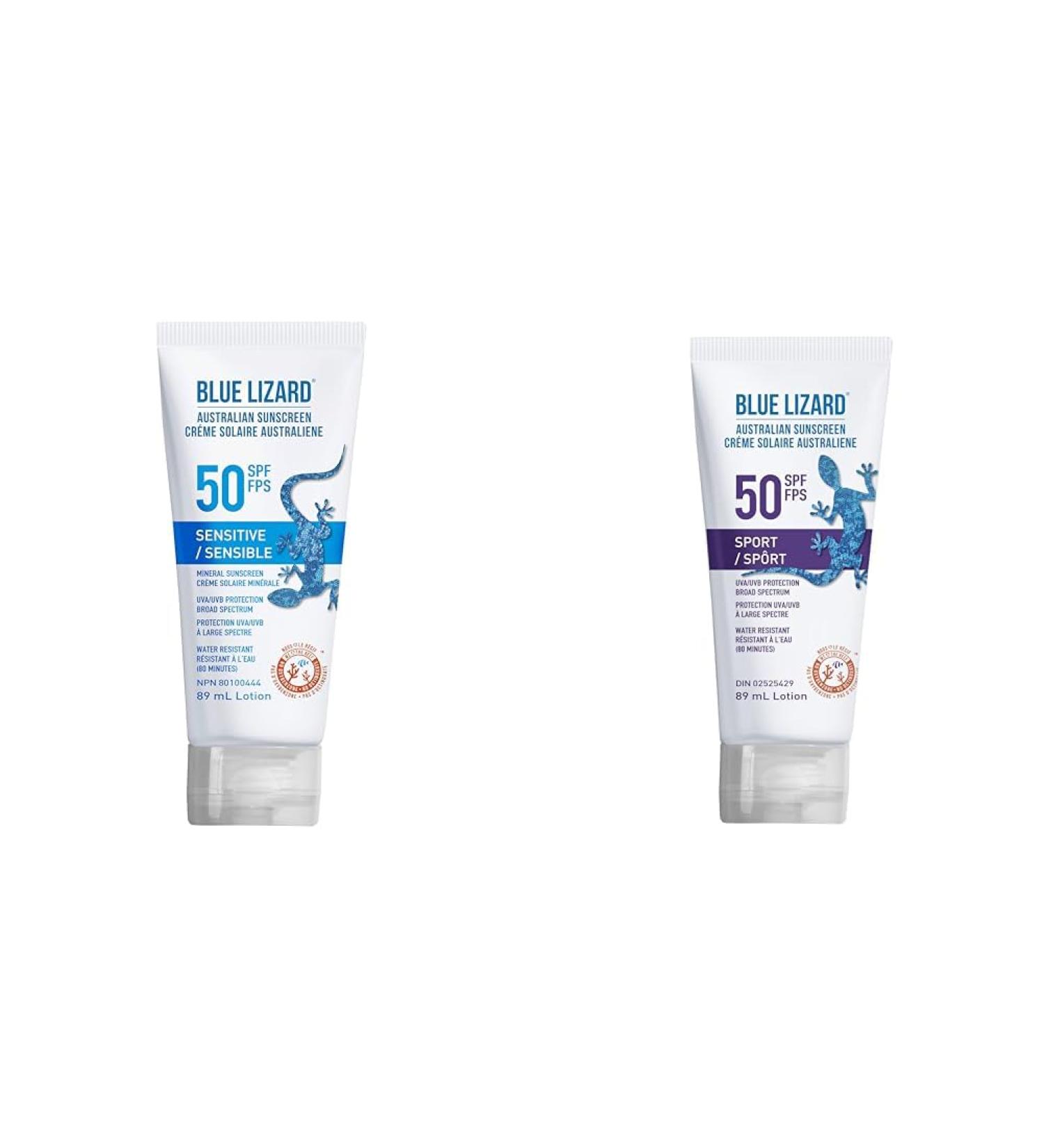 BLUE LIZARD Sensitive Mineral Sunscreen Lotion SPF 50+ (89 ml) + BLUE LIZARD Sport SPF 50 Mineral Sunscreen Lotion (89 ml) - Buy Online on GoSupps.com
