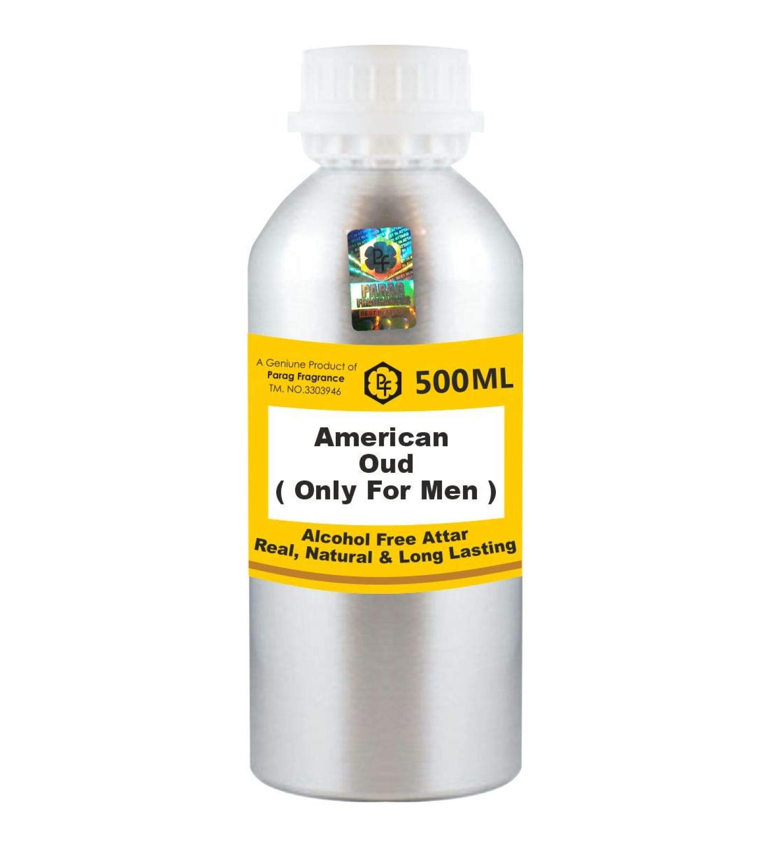 Parag Fragrances American Oud (Only For Men) Attar 500ml Wholesale Pack Attar (Alcohol Free Long Lasting Attar For Men - Women & Religious Use) Worlds Best Attar | Itra | Fragrance Oil | Scent