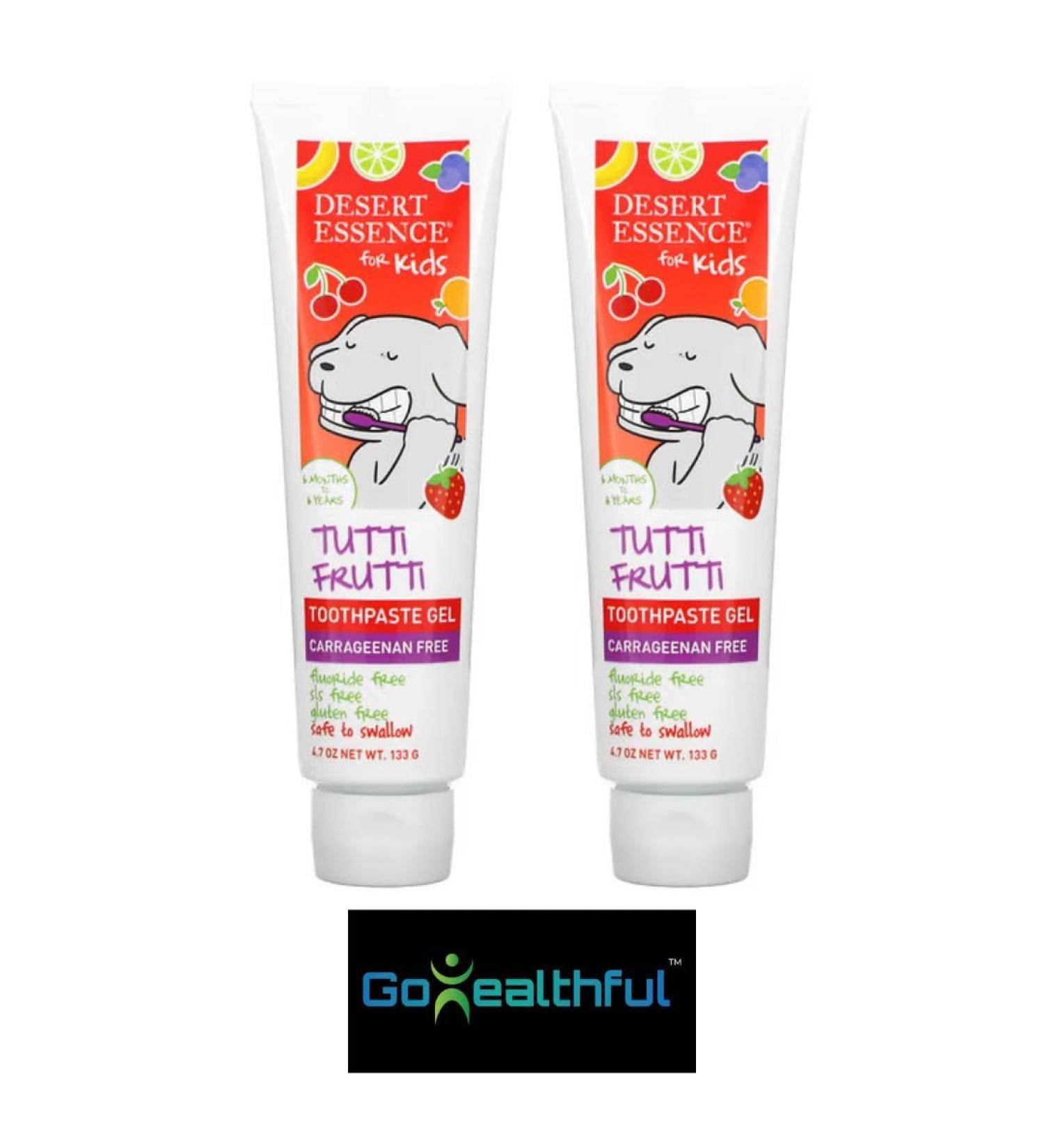 Tutti Frutti Toothpaste Gel for Kids 4.7 oz (2) Bundle with GoHealthful Fridge Magnet Great Tasting Safe to Swallow SLS Free Fluoride Free Vegan Gluten-Free Plant Powered Formula
