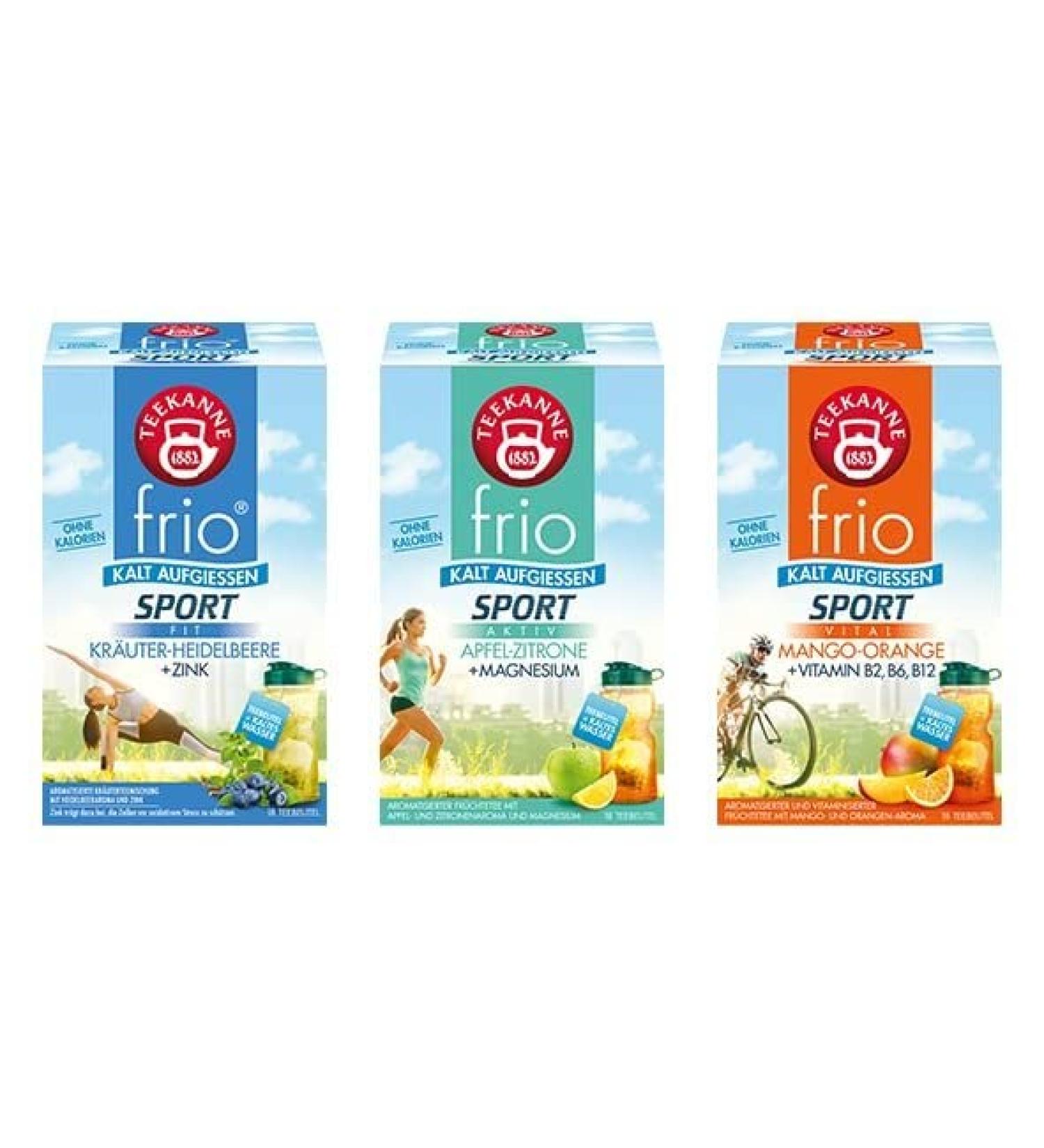 Teekanne frio Sport three-pack apple-lemon - mango-orange - herbal-blueberry (3 x 45 g)