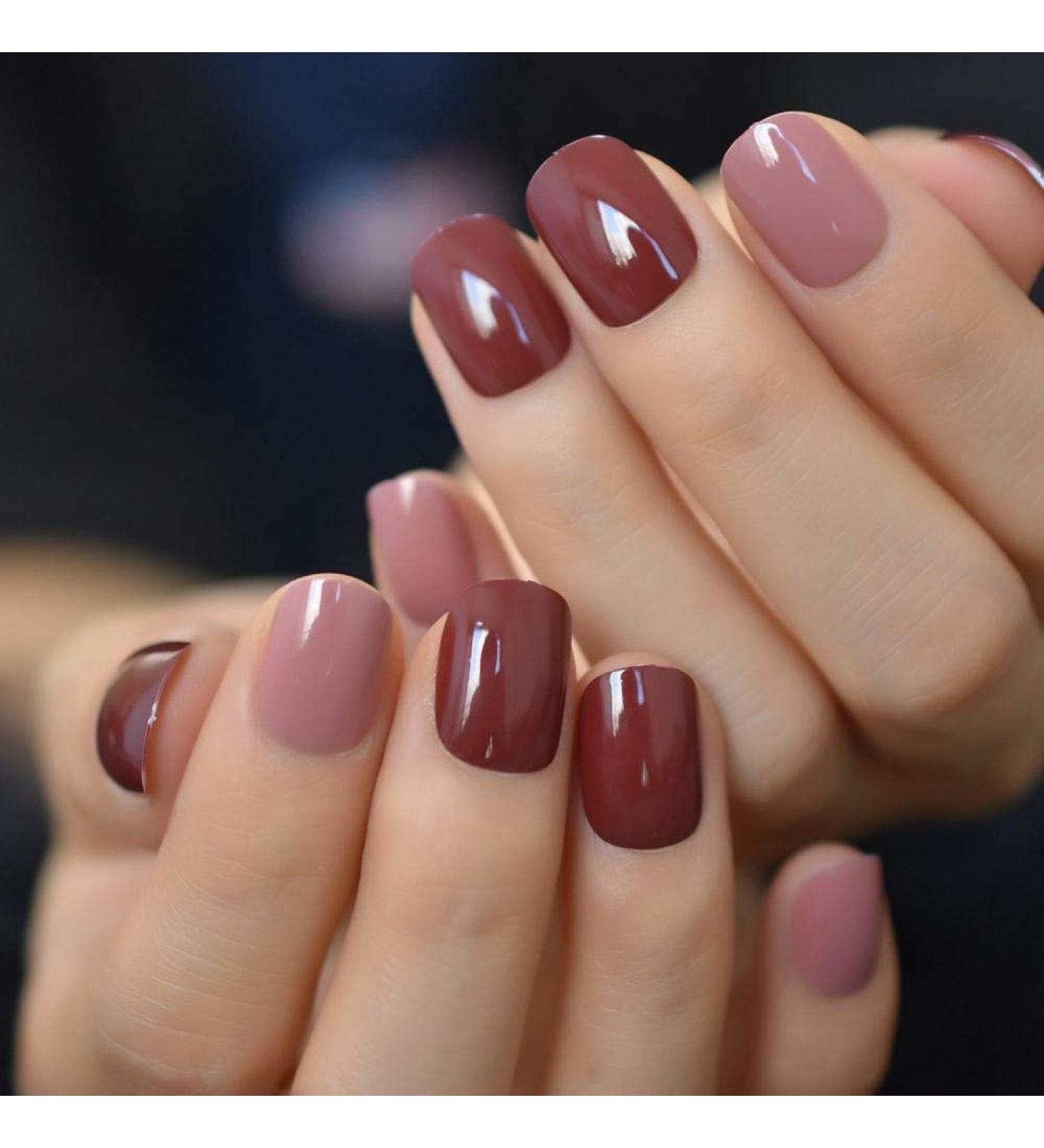 Buy Huil 24 Pcs Glossy Artificial Nails - Mix Color Square & Round Fake Nail Tips for Office & Home - Durable Faux Ongle Stickers - Buy Online on GoSupps.com