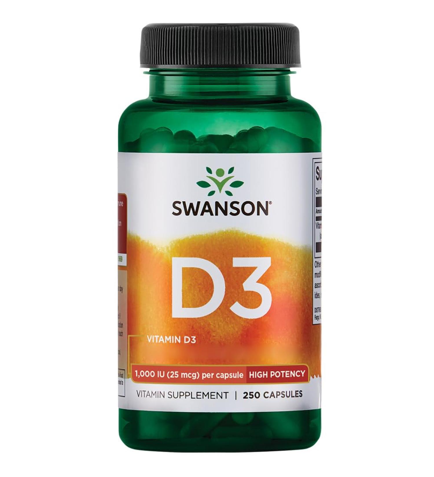 Swanson Vitamin D3 25mcg (1 000 IU) 250 Capsules High Dosed Laboratory Tested Soy Free Gluten Free Non-GMO - Buy Online on GoSupps.com