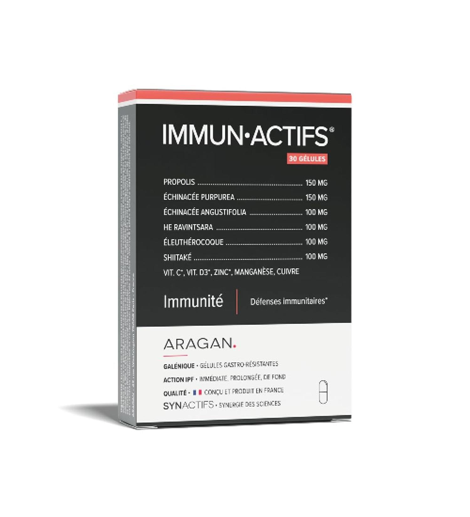 ARAGAN - Synactives - Immunactive - Adult Immune Defense Dietary Supplement - Echinacea Vitamin C Propolis and Ravintsara - 30 capsules - 15 days to 1 month taken - Made in France - Buy Online on GoSupps.com