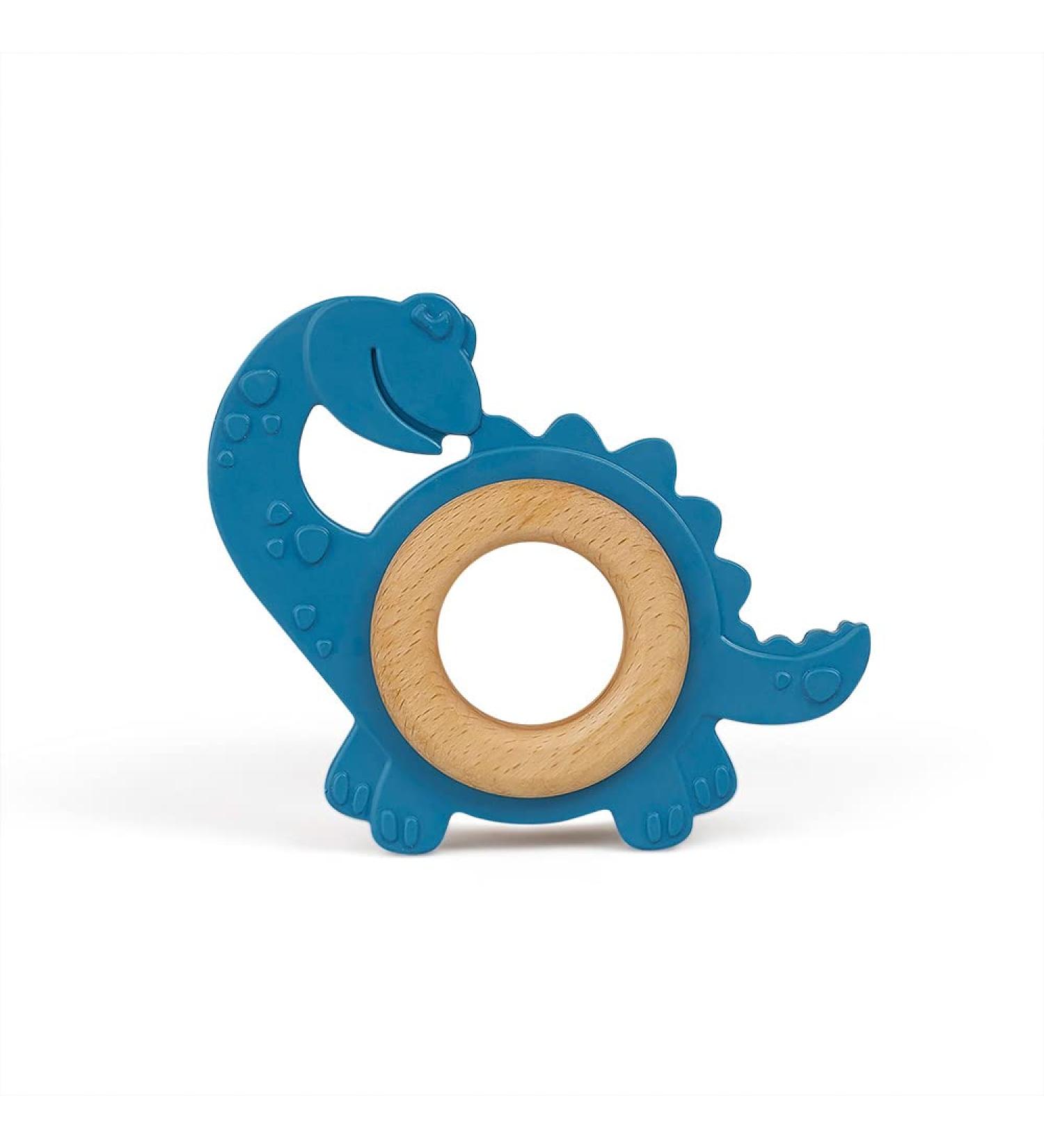Gr npecht Organic Rubber Bites & Wooden Ring - BPA-Free Dental Aid & Toy for Gums Fine Motor Skills Dinosaur Design Blue (688-00) - Buy Online on GoSupps.com