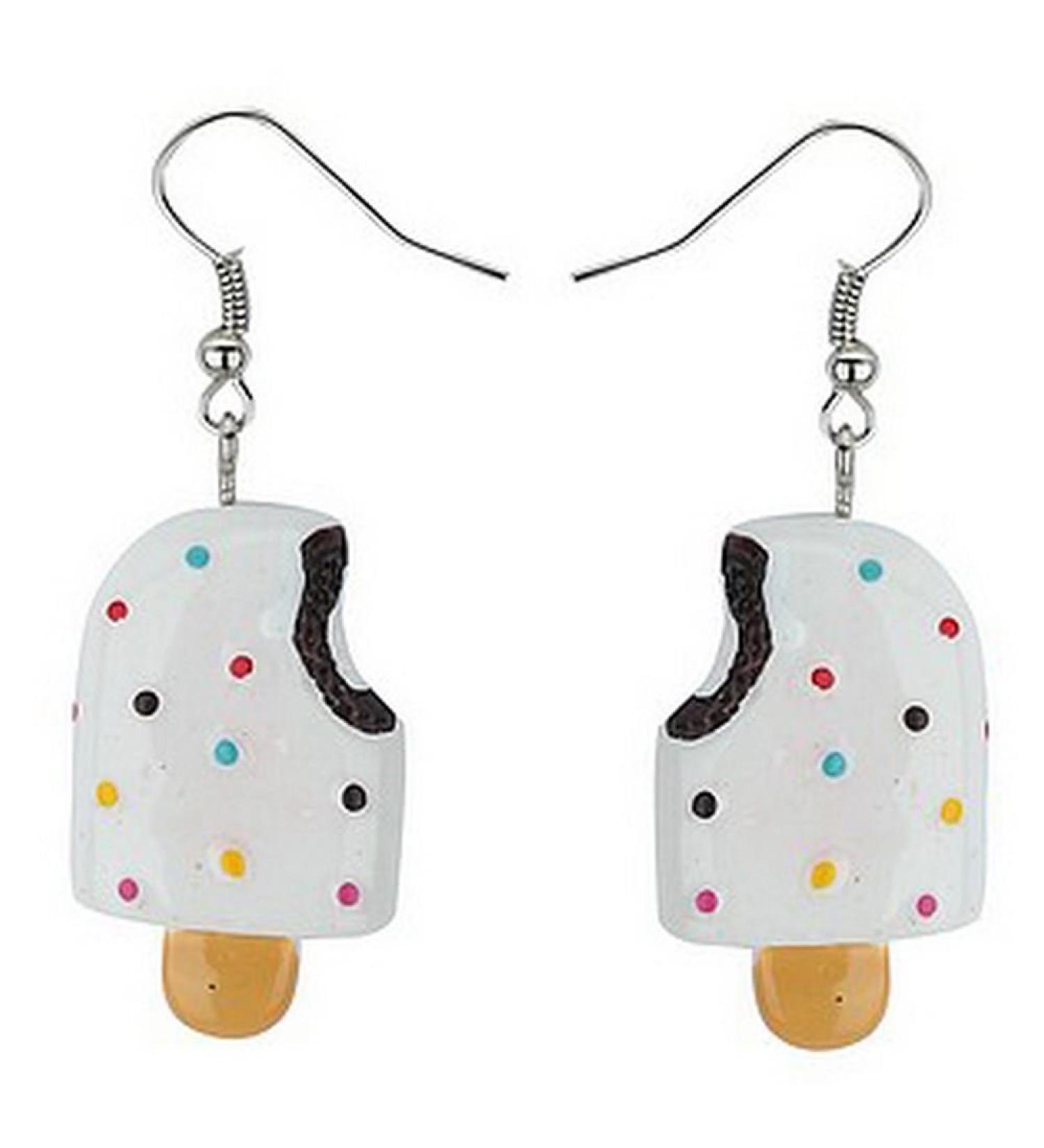 Joe Cool - Retro Ice Lolly Drop Earrings with Sprinkles | 5cm Length Acrylic & Tin Alloy White
