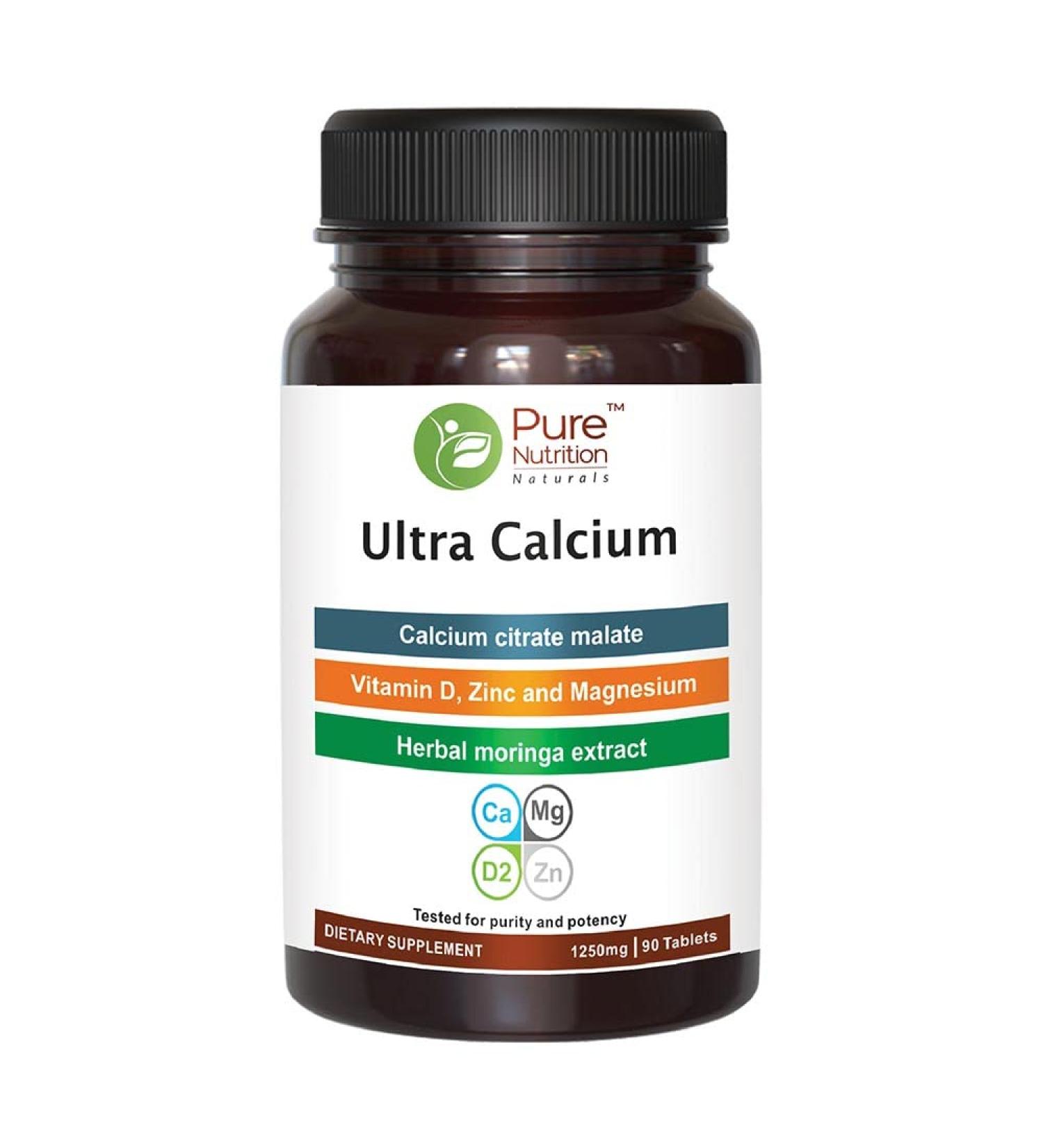 Pure Nutrition Ultra Calcium Citrate 1000mg Supplement with Vitamin D, Zinc, and Magnesium - 90 Veg Tabs | Non-GMO & Gluten-Free - Buy Online on GoSupps.com