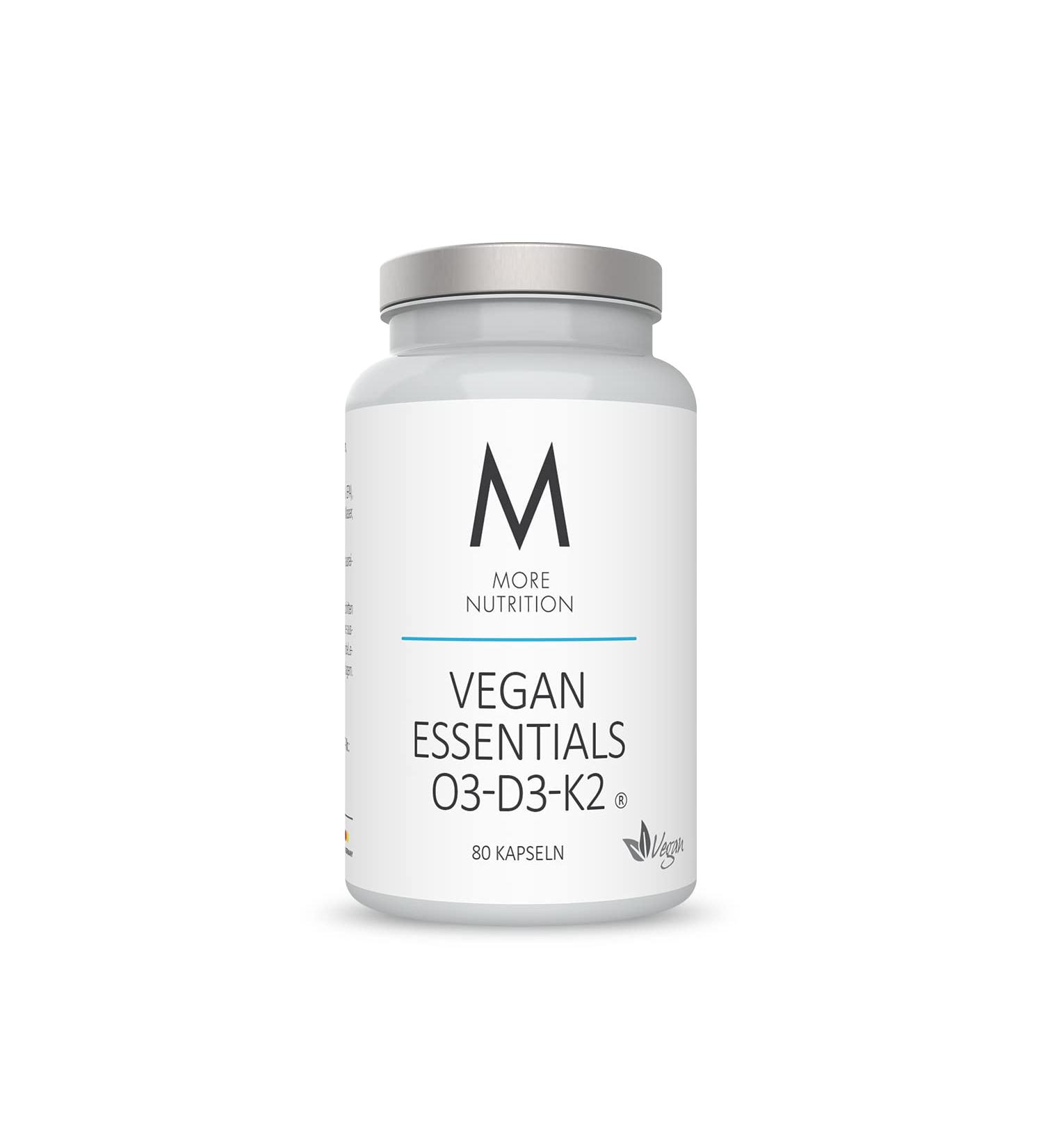 MORE NUTRITION Vegan Essentials O3-D3-K2 | 80 Algae Oil Capsules | Omega 3 & Vegan-Friendly Supplements - Buy Online on GoSupps.com