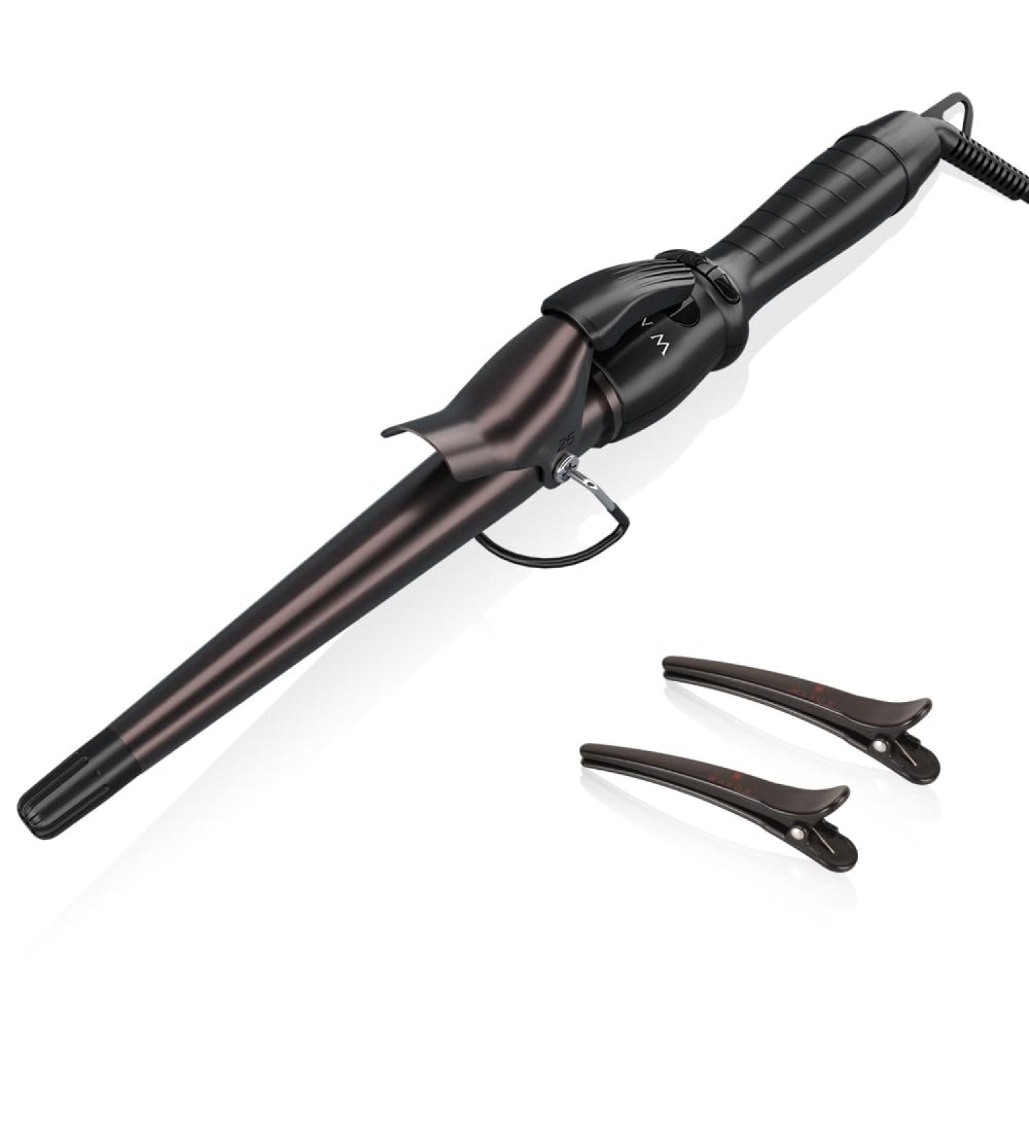 Hair Curling Wand - 1.5" Tapered Ceramic Iron Adjustable Temp Instant Heat Auto Shut Off & Clips | International Shipping - Buy Online on GoSupps.com