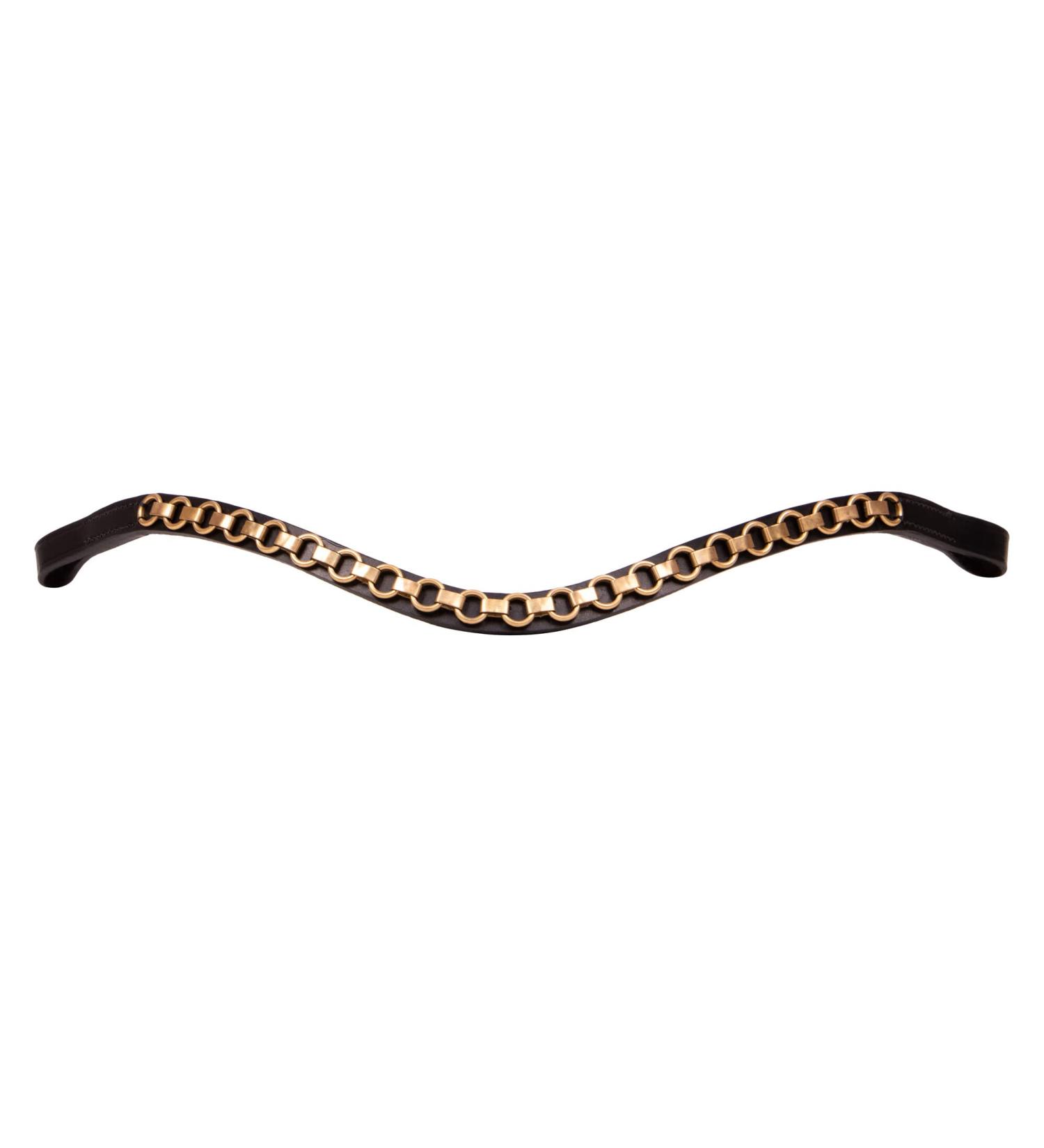 ARBO-INOX Browband Leather with Golden Chain Curved Shape (Full Warmblood Black/Gold) Full Warmblood Black/Gold