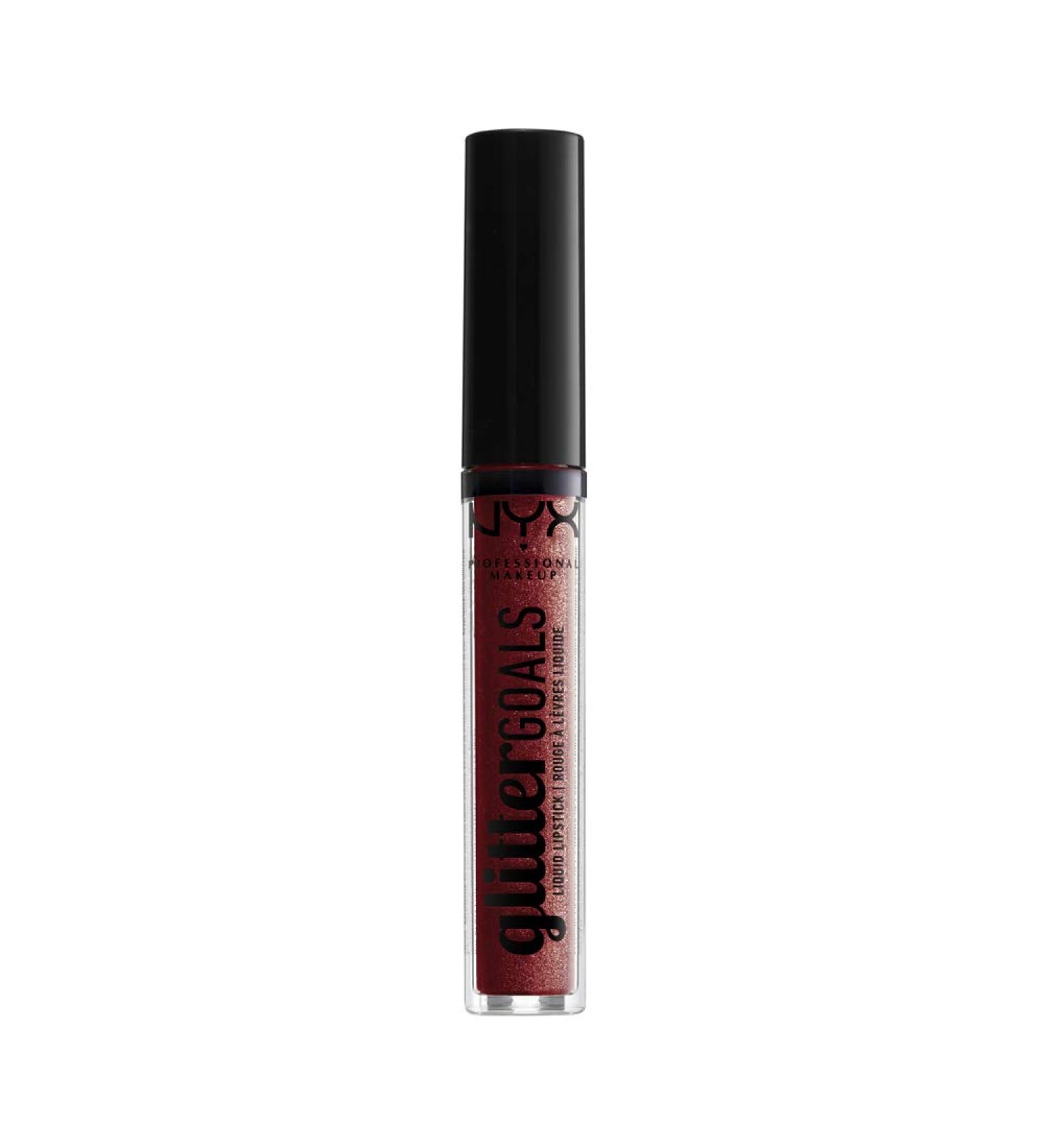 NYX Glitter Goals Liquid Lipstick - Crystal Crush Plum with Gold Glitter 0.10oz - Buy Online on GoSupps.com