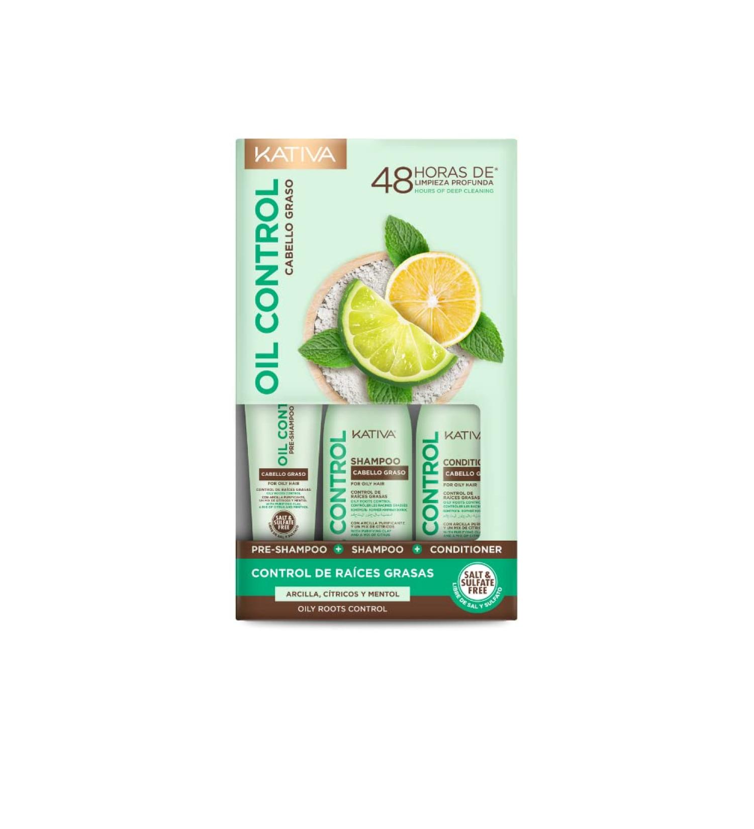  KATIVA Kativa Oil Control Kit for Oily Hair 3 x 50 ml | Contains: pre-shampoo shampoo and conditioner | Controls oily partings | Purifying Clay a blend of citrus fruits and menthol - Buy Online on GoSupps.com