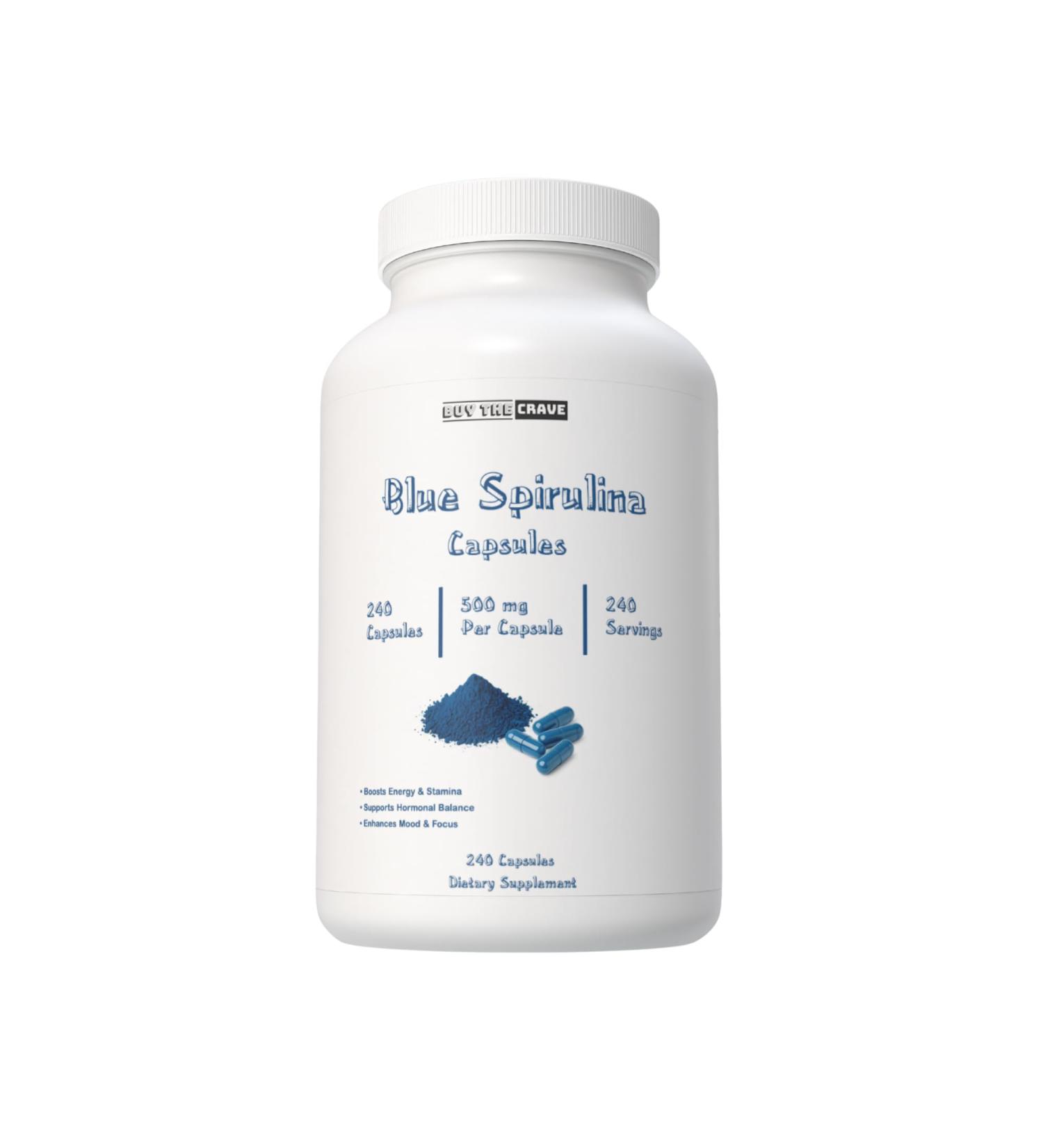 Blue Spirulina Capsules 500mg 240 Count Natural Antioxidant & Nutrient-Rich Superfood Supports Energy Vitality & Overall Wellness Vegan Non-GMO - Buy Online on GoSupps.com