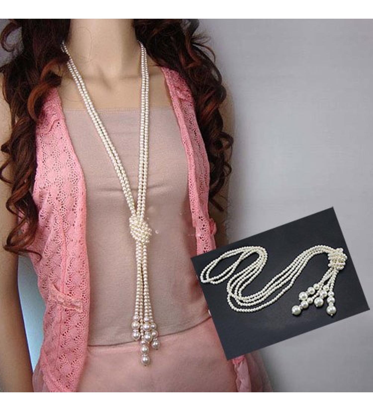 Baost Women's Faux Pearl Tassel Pendant Long Chain Sweater Necklace - Buy Online on GoSupps.com