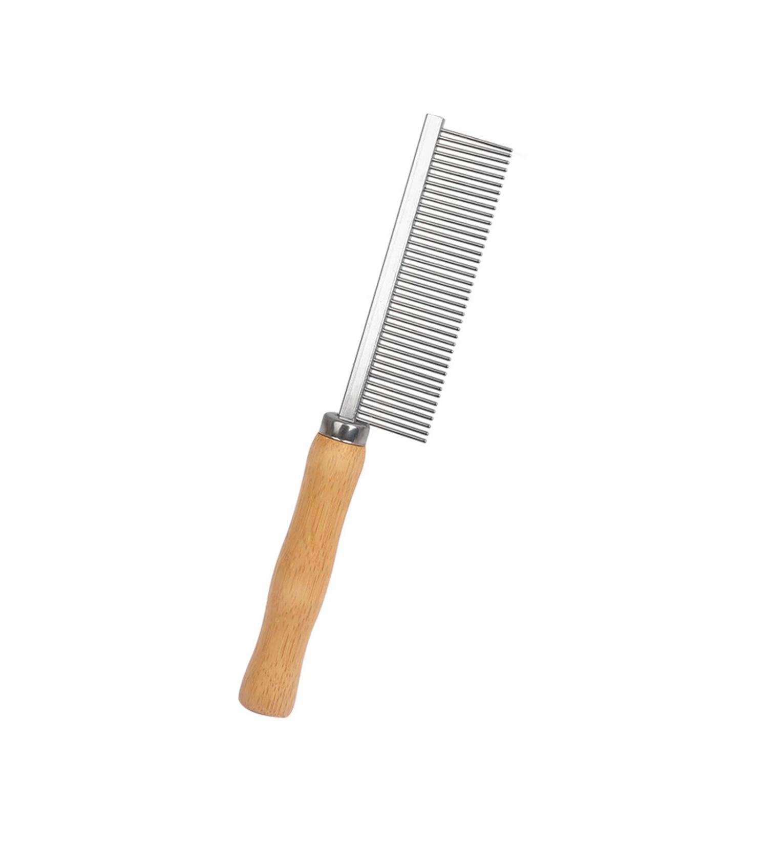 Supkeyer Wooden Handle Dog Cat Grooming Comb Groom and Remove Debris and Mats for Long and Short Haired Pets (One Side)