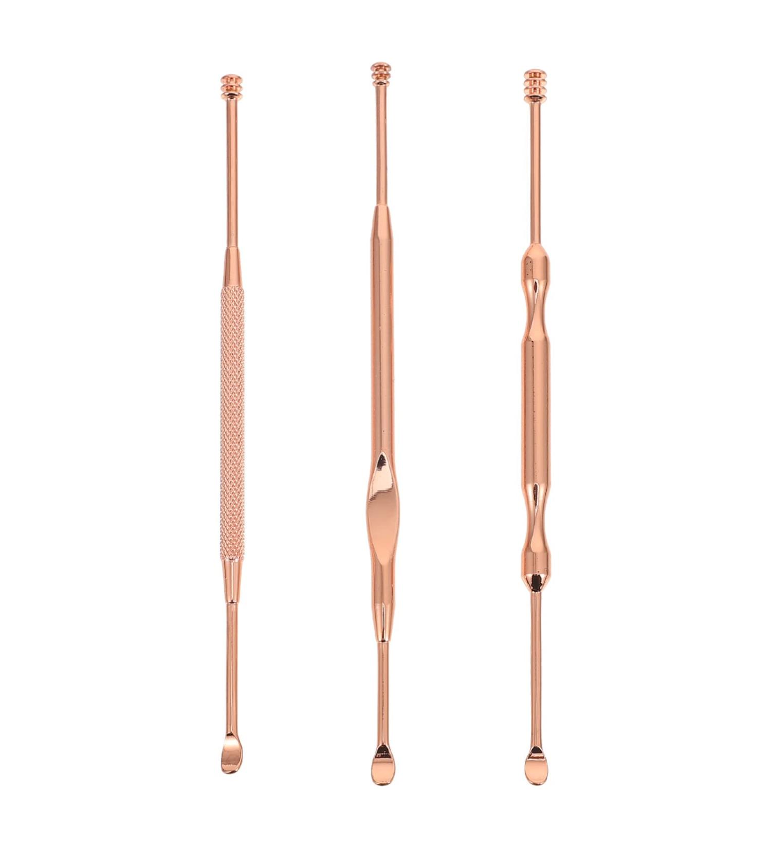 3pcs Stainless Steel Earwax Removal Kit - Rose Gold Ear Cleaning Tools for Adults, Double-Ended Ear Curettes and Massage Spoons - Buy Online on GoSupps.com