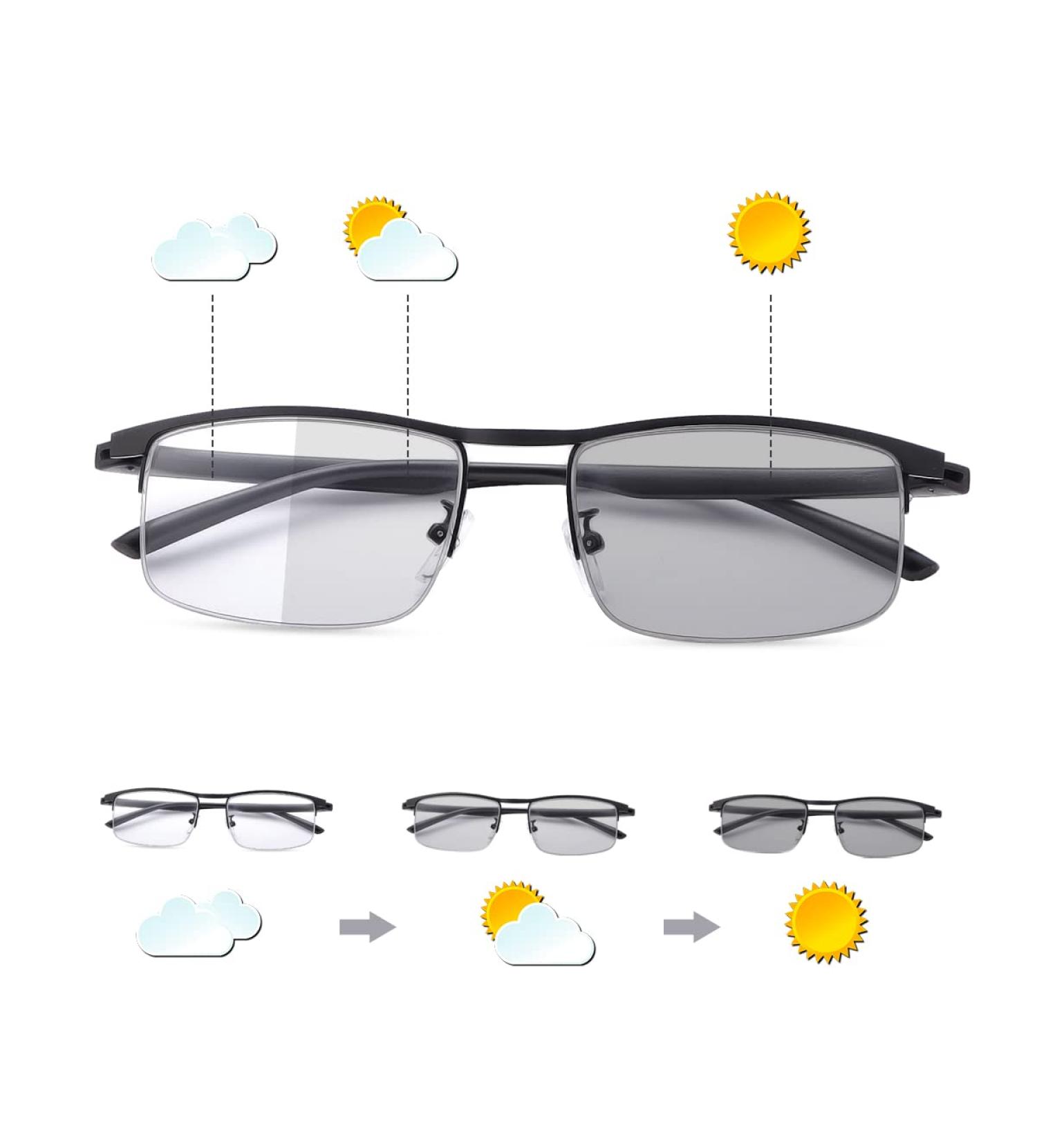 Shop Ljimi Photochrome Progressive Multifocus Reading Glasses - UV Protection Multifocal Transition Sunglasses for Men & Women - Black 1.5X - Buy Online on GoSupps.com