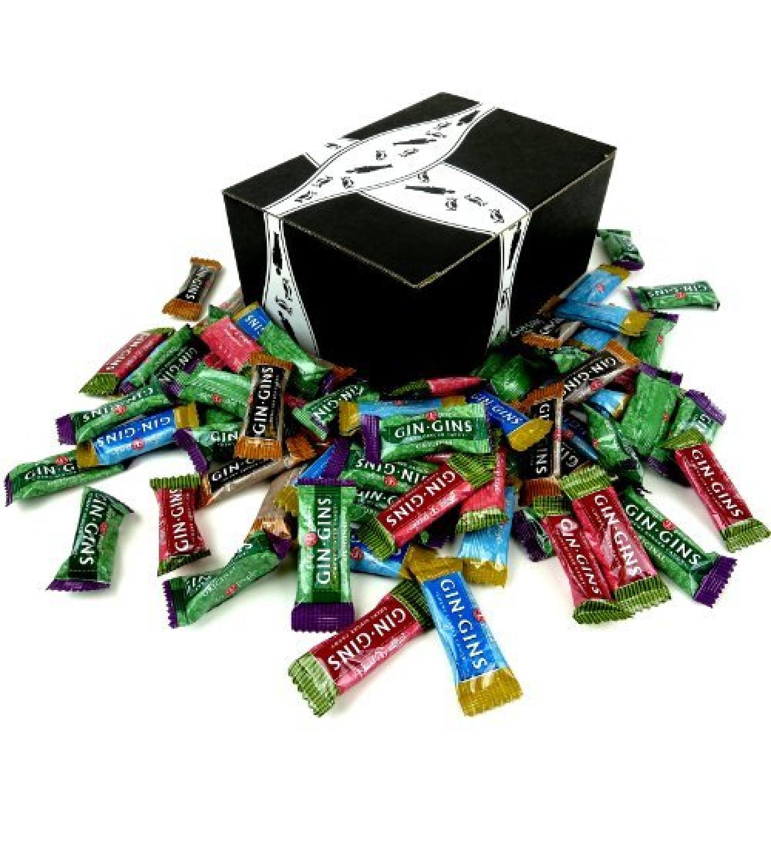 Ginger People Gin Gins Chewy Ginger Candy 4-Flavor Variety: One 2 lb Assorted Bag of Original, Peanut, Hot Coffee, and Spicy Apple in a BlackTie Box 2 Pound (Pack of 1)