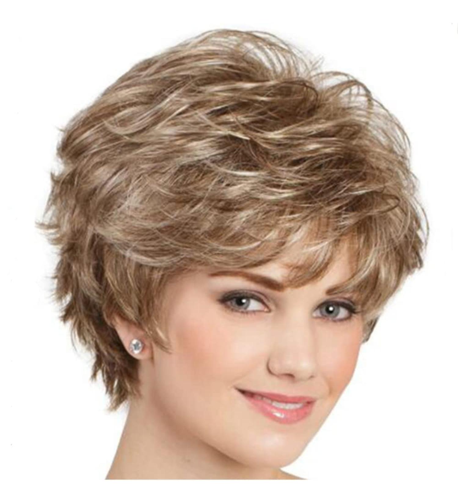 Short Brown Curly Wig with Blonde Highlights - Layered Synthetic Pixie Cut Wavy Wig for White Women - Ideal for Daily & Party Wear - Buy Online on GoSupps.com