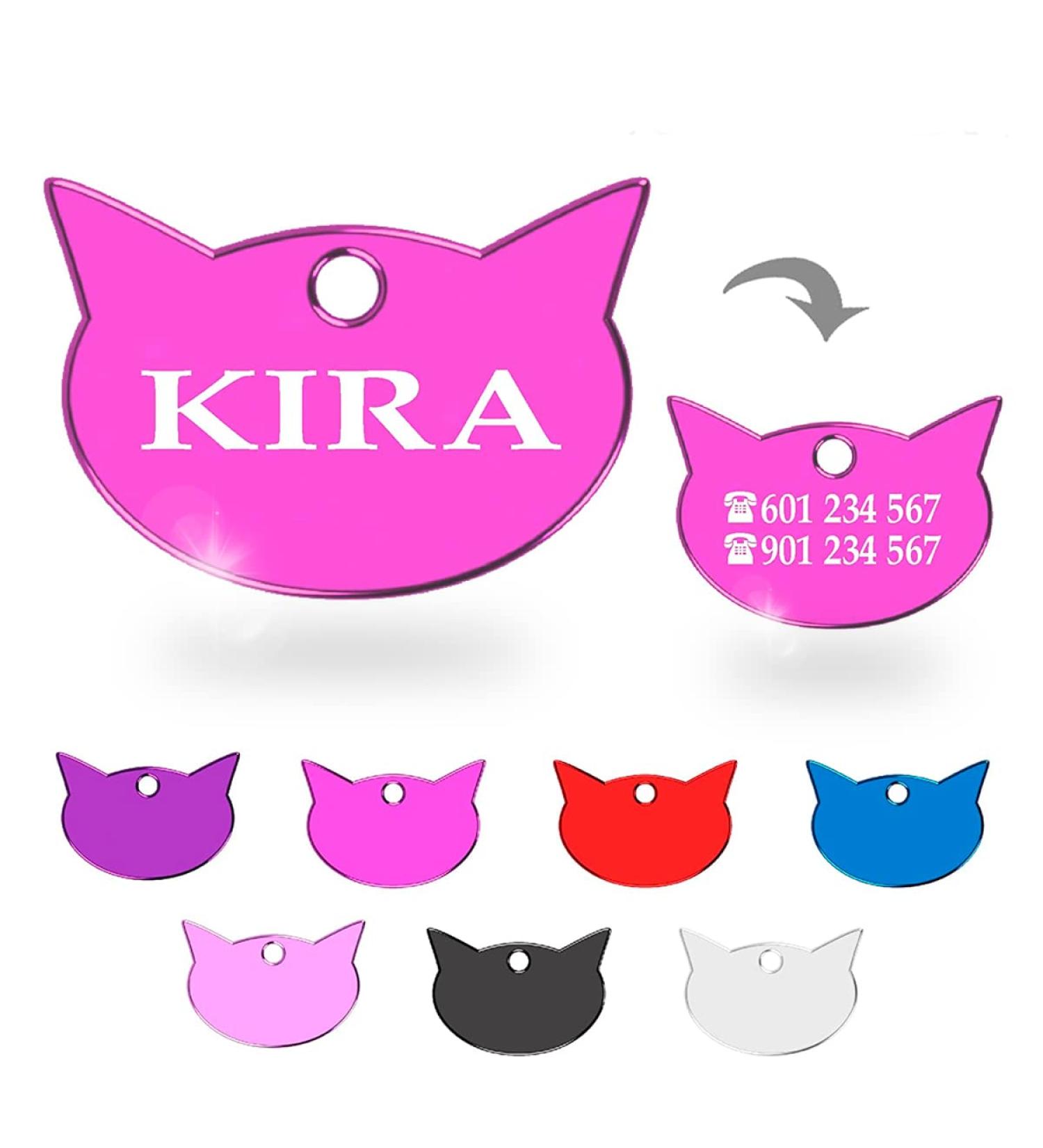 Ibera Gifts - Personalized Engraved Cat Head Name Tag Medallion for Small to Large Cats - Fuchsia Collar Plaque - Buy Online on GoSupps.com