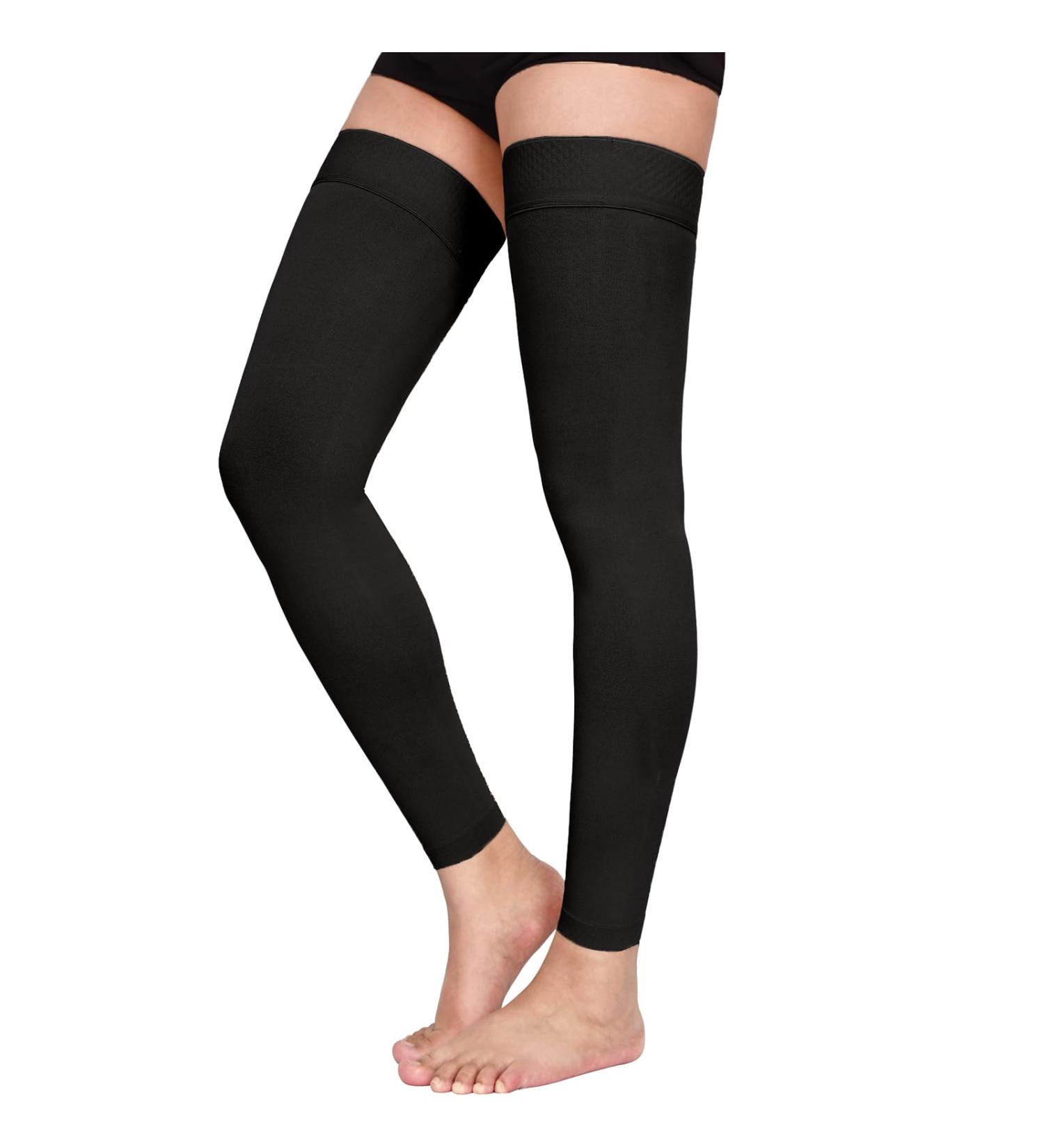 Thigh High Footless Compression Stockings 20-30mmHg for Men & Women - Ideal Athletic & Medical Support | XL Black - Buy Online on GoSupps.com