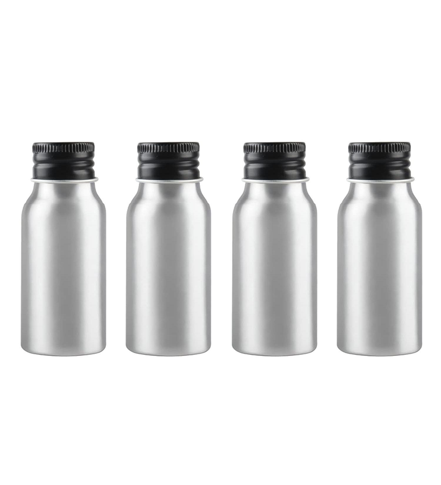 Zeoabsy 4-Piece 30ml Silver Aluminum Bottle Set | Screw Lid | Ideal for Cosmetics Oils Travel & Bathroom Use - Buy Online on GoSupps.com