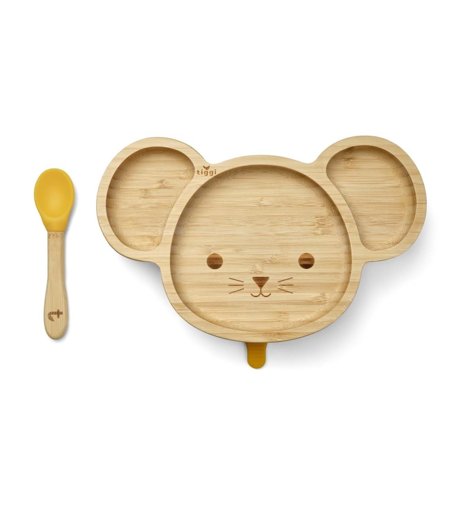 Tiggi Bamboo Baby Suction Plate - Mouse Yellow | BPA-Free Complete Weaning Set | Strong Suction Bamboo Plates for Easy Feeding - Buy Online on GoSupps.com