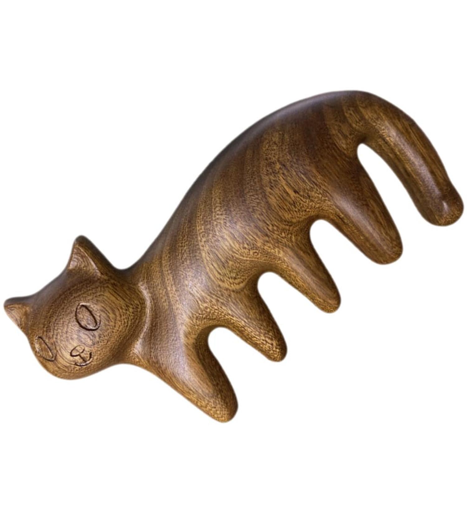 Didiseaon Cat-Shaped Wooden Massage Comb | Sandalwood Wide Tooth Scalp Comb for Men Women & Maternity - Buy Online on GoSupps.com