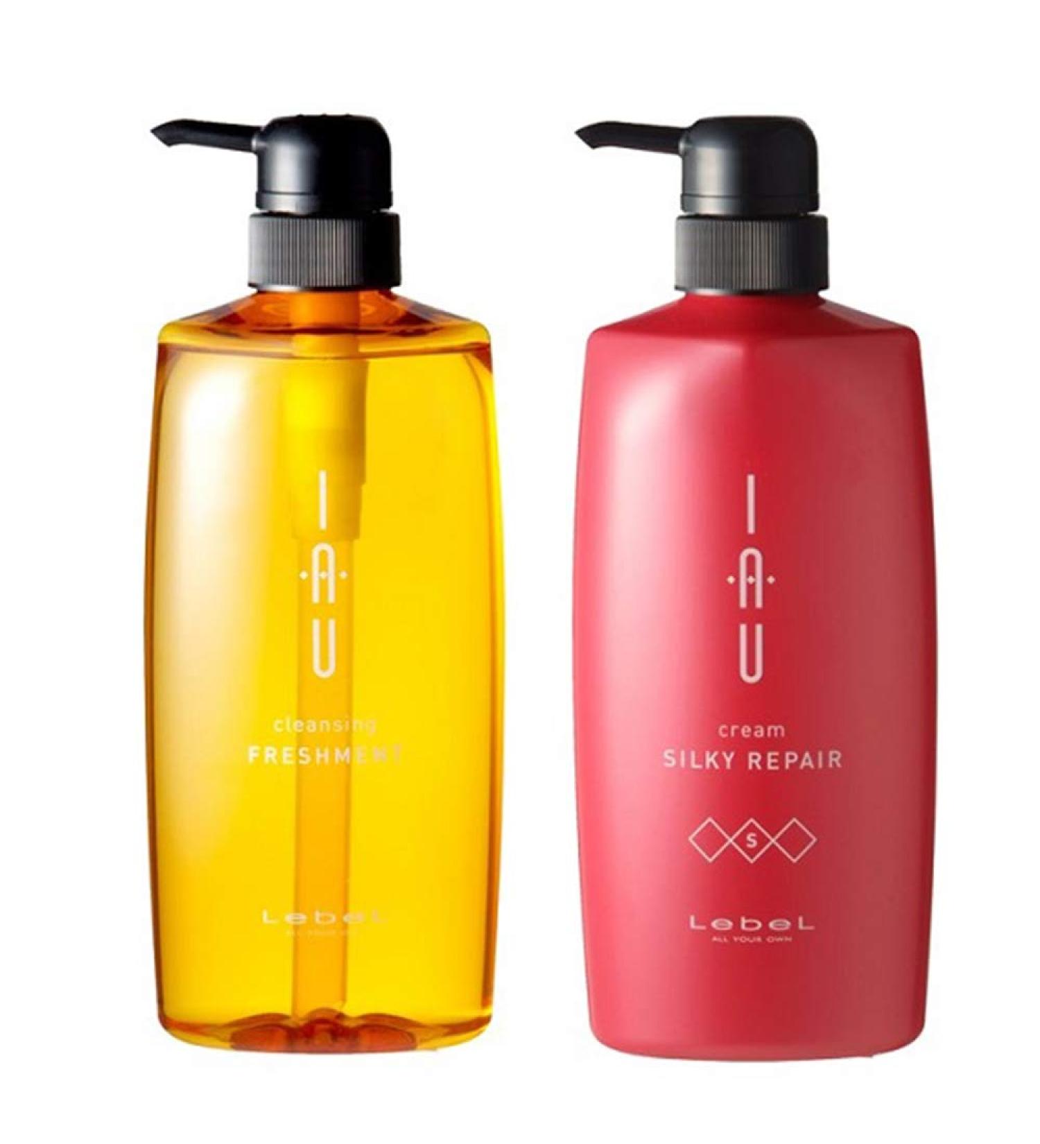 Lebel IAU Cleansing Freshment Hair Shampoo 600ml & Lebel IAU Cream Silky Repair Hair Treatment 600ml Set (Green Tea Set)