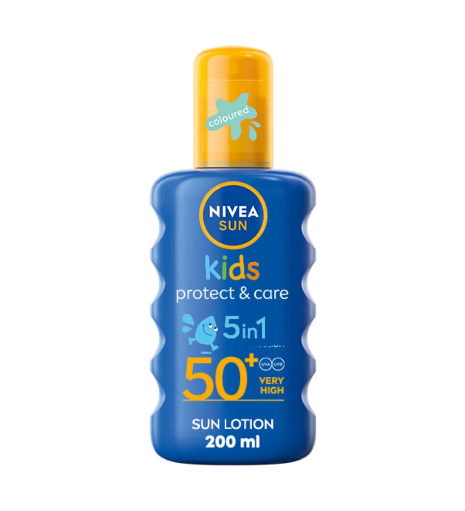 NIVEA SUN Kids Protect & Care SPF 50+ Coloured Spray - 200ml - Buy Online on GoSupps.com