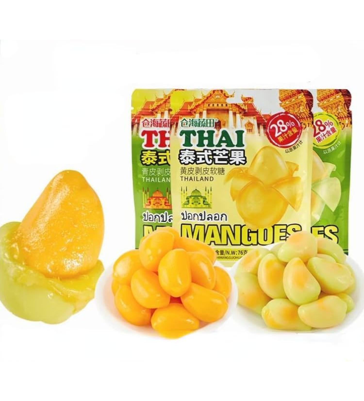 Thai Mango Soft Candy 76g/bag Mango Peelable Candy Fruit Juice Fudge Peeling Gummy Candy Healthy Desserts Gummy candy Wedding Candies Sweets peeled fruit candy snack gifts (Green mango 3bag) Green mango 3bag - Buy Online on GoSupps.com