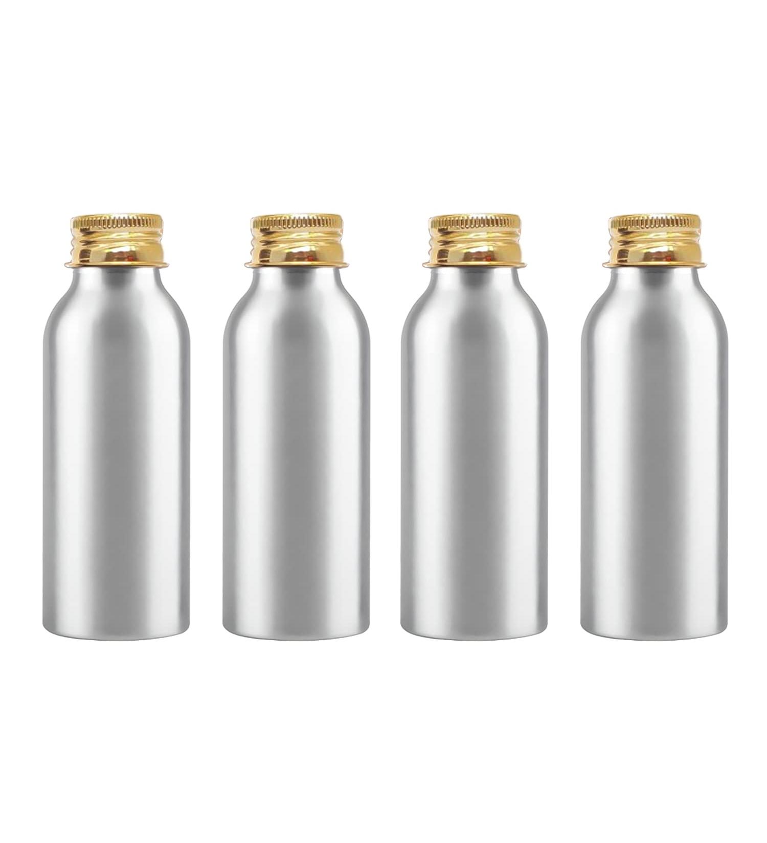 Zeoabsy 4-Pack 100ml Silver Aluminum Bottles with Gold Screw Lids - Ideal for Cosmetics Travel & Hotels - Buy Online on GoSupps.com