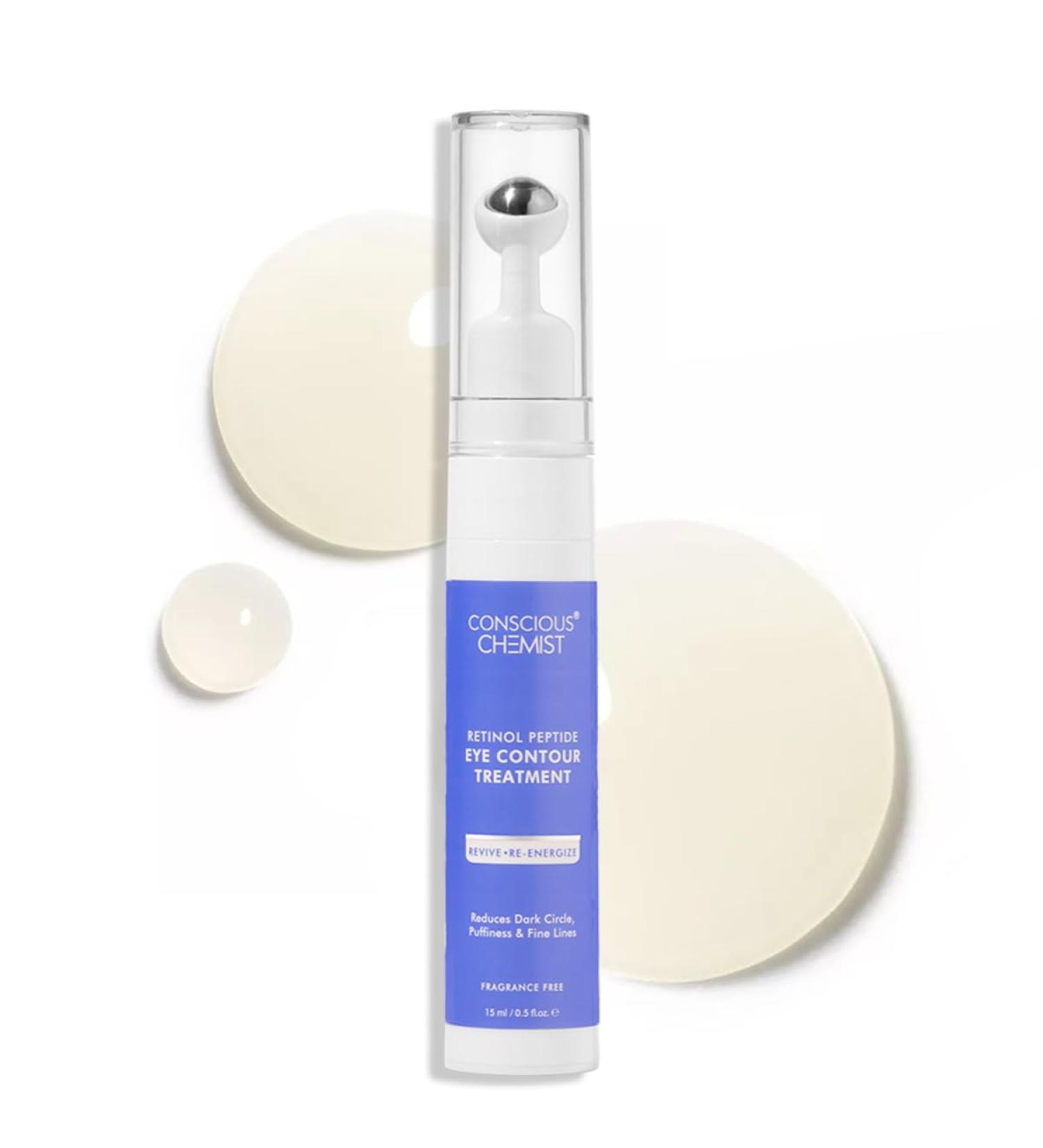Conscious Chemist Retinol Peptide Eye Cream with Roller | Under Eye Roll-On for Dark Circles Puffiness & Fine Lines | Eye Cream for Men & Women | 15ml - Buy Online on GoSupps.com