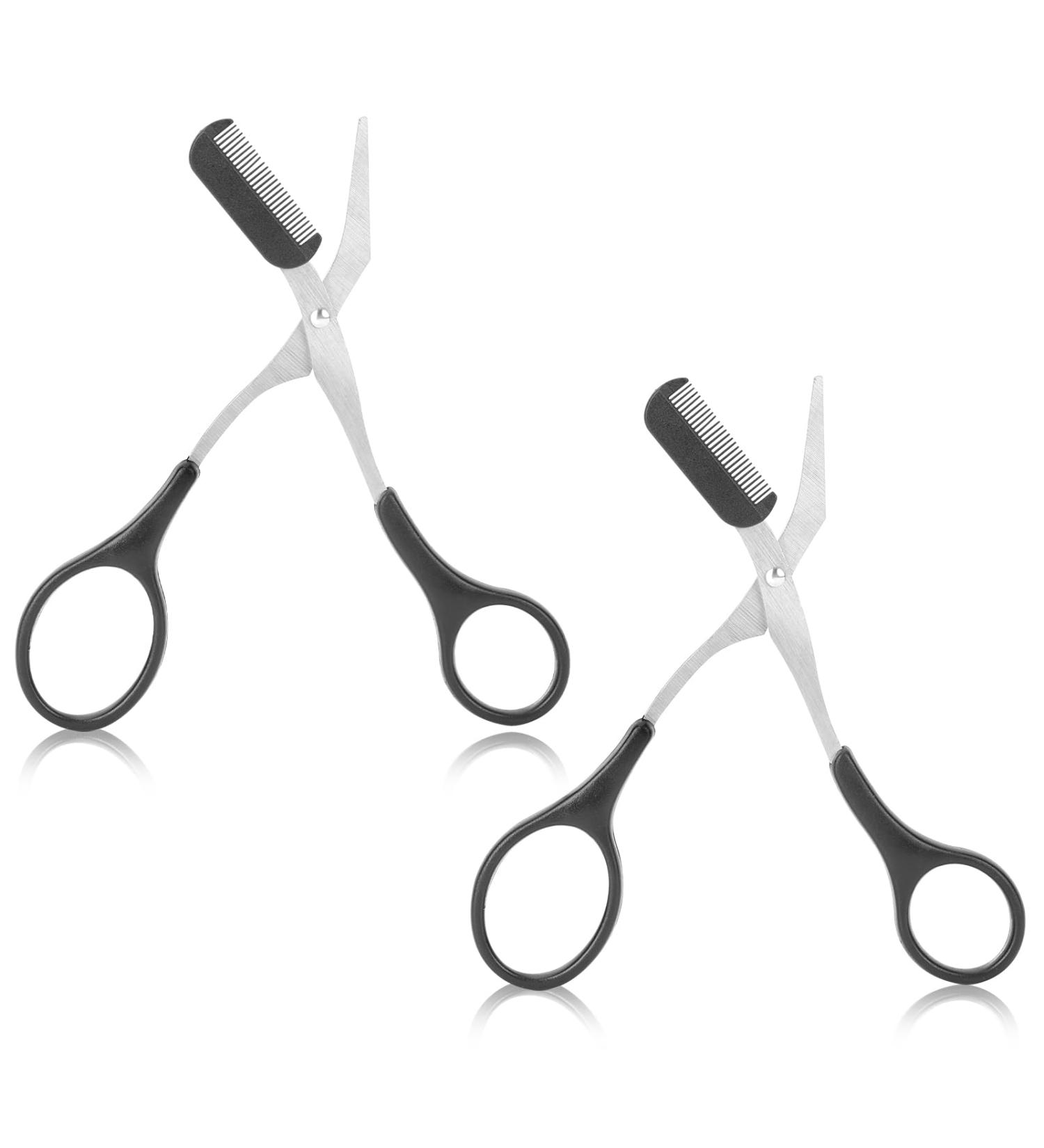 Professional Precision Eyebrow Trimmer Scissors with Comb - Non-Slip Finger Grips, Hair Removal Tool for Men and Women - Black - Buy Online on GoSupps.com
