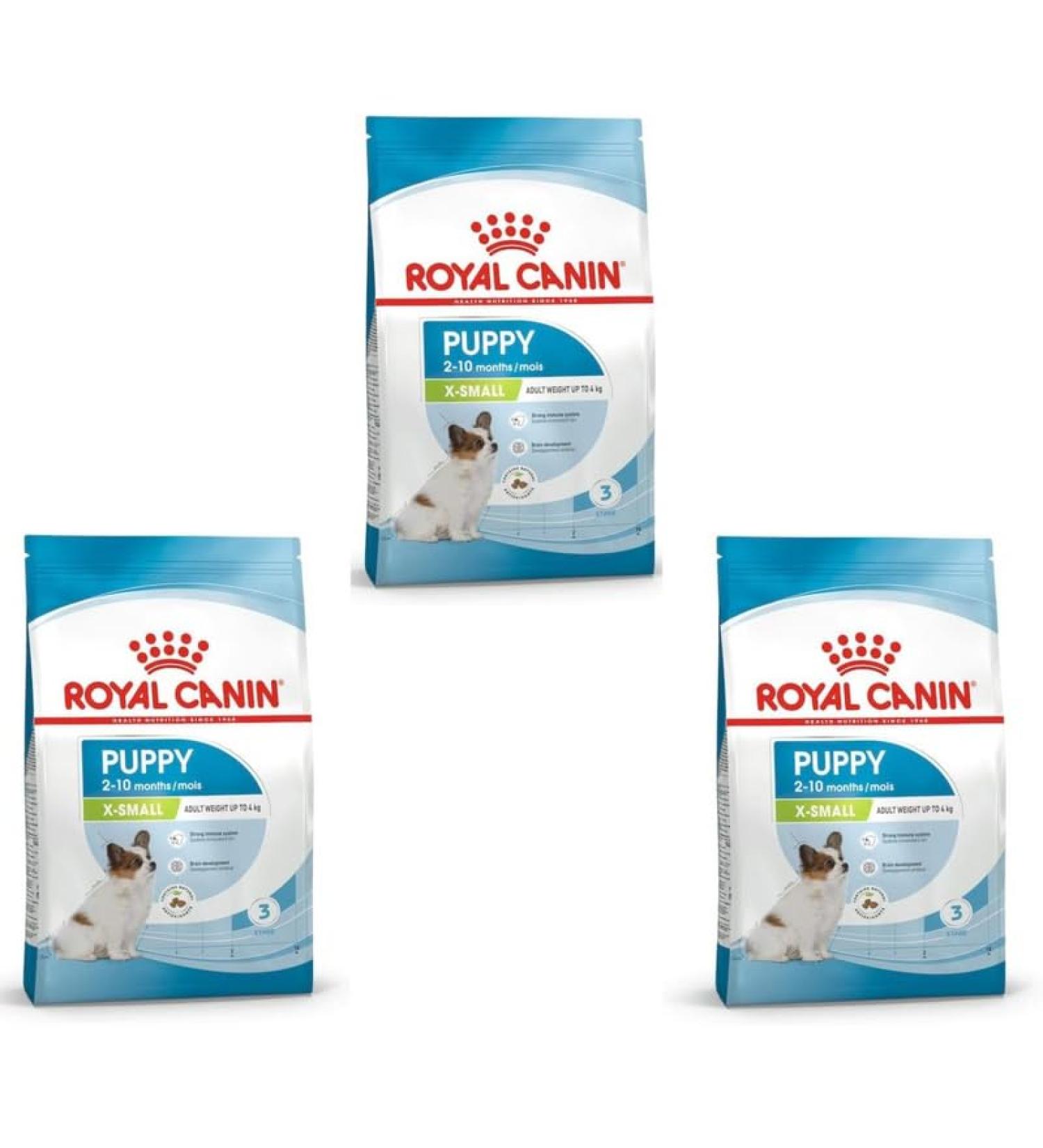 Royal Canin X-Small Puppy | Pack of 3 | 3 x 500g | Dry food for puppies of very small breeds | May contribute to the normal functioning of the immune system | with omega-3 - Buy Online on GoSupps.com
