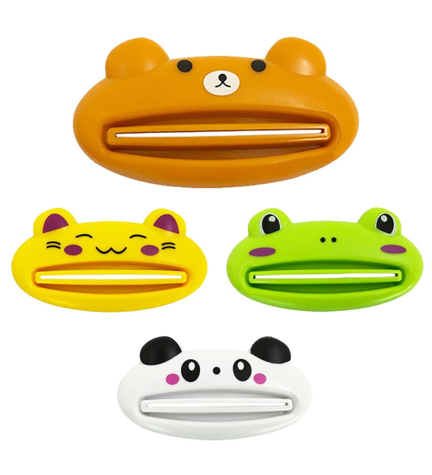 Kids Toothpaste Squeezer 4 Pack Animal Design: Bear, Frog, Cat, Panda | Plastic Makeup Tube Squeezer - Buy Online on GoSupps.com