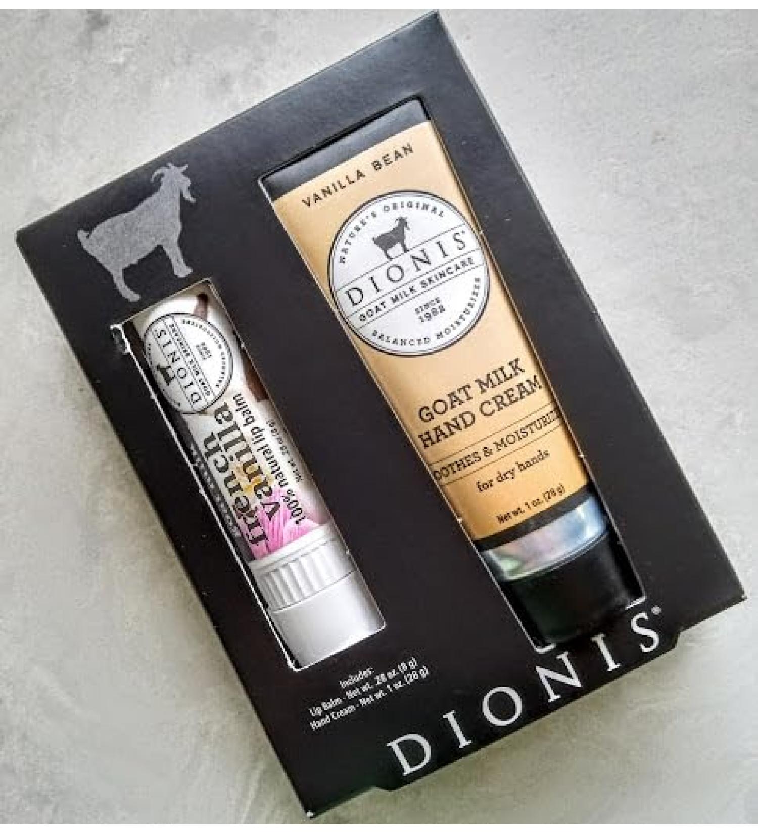 Dionis Goat Milk Skincare Gift Set | French Vanilla Lip Balm & Vanilla Bean Hand Cream | Perfect Gift for Skincare Lovers | International Shipping Available - Buy Online on GoSupps.com