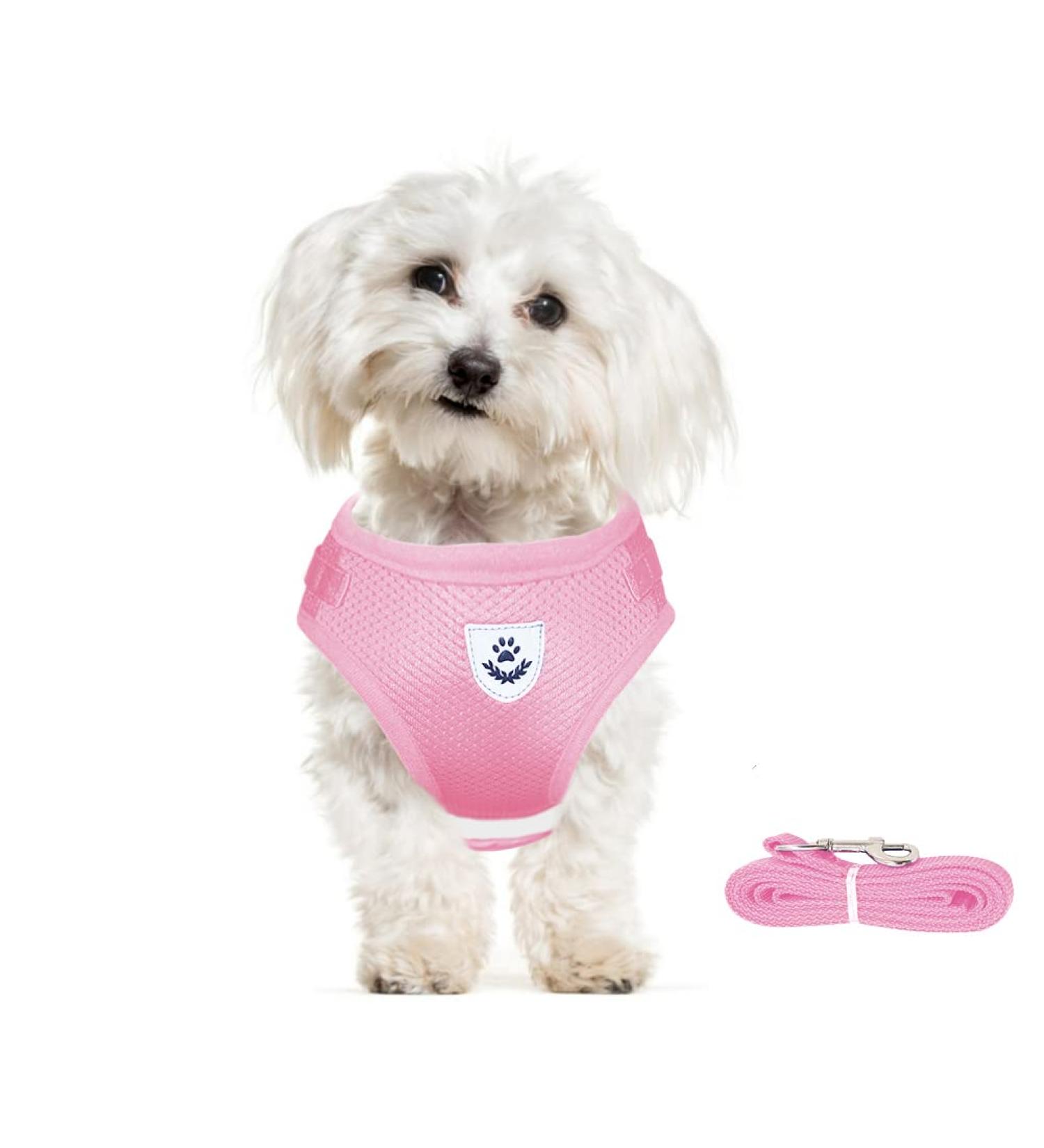 Meioro Adjustable Dog Harness with Leash - Soft Padded Reflective Vest for Small & Medium Dogs - Pink Size L (41-46cm) - Perfect for Puppies and Cats - Buy Online on GoSupps.com
