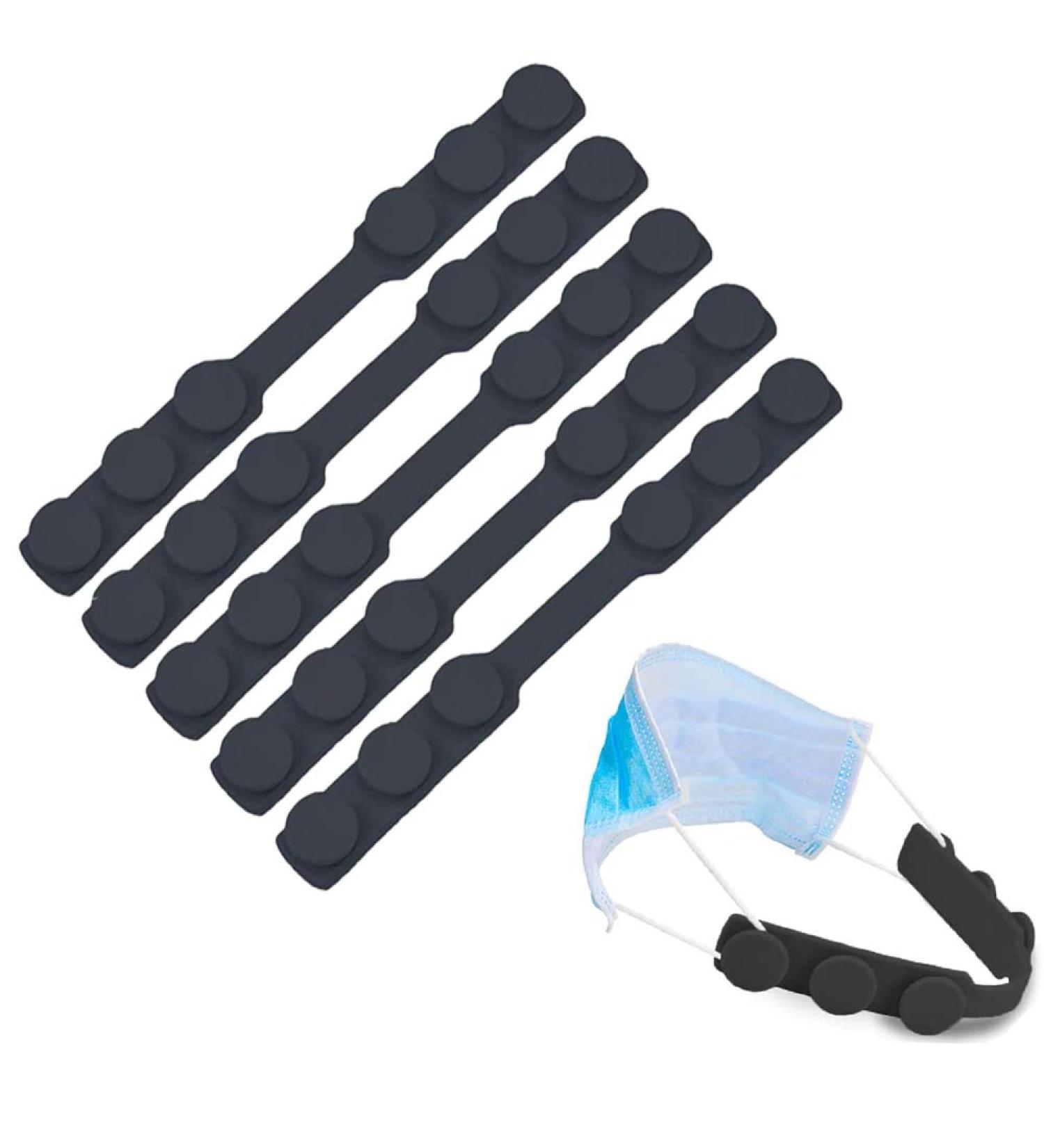 PULIVIA Mask Strap Extender for Men Women Kids - Adjustable Ear Saver 5PCS Black Pack - Anti-Tightening Silicone Holder Hook for Comfortable Mask Wear - Buy Online on GoSupps.com