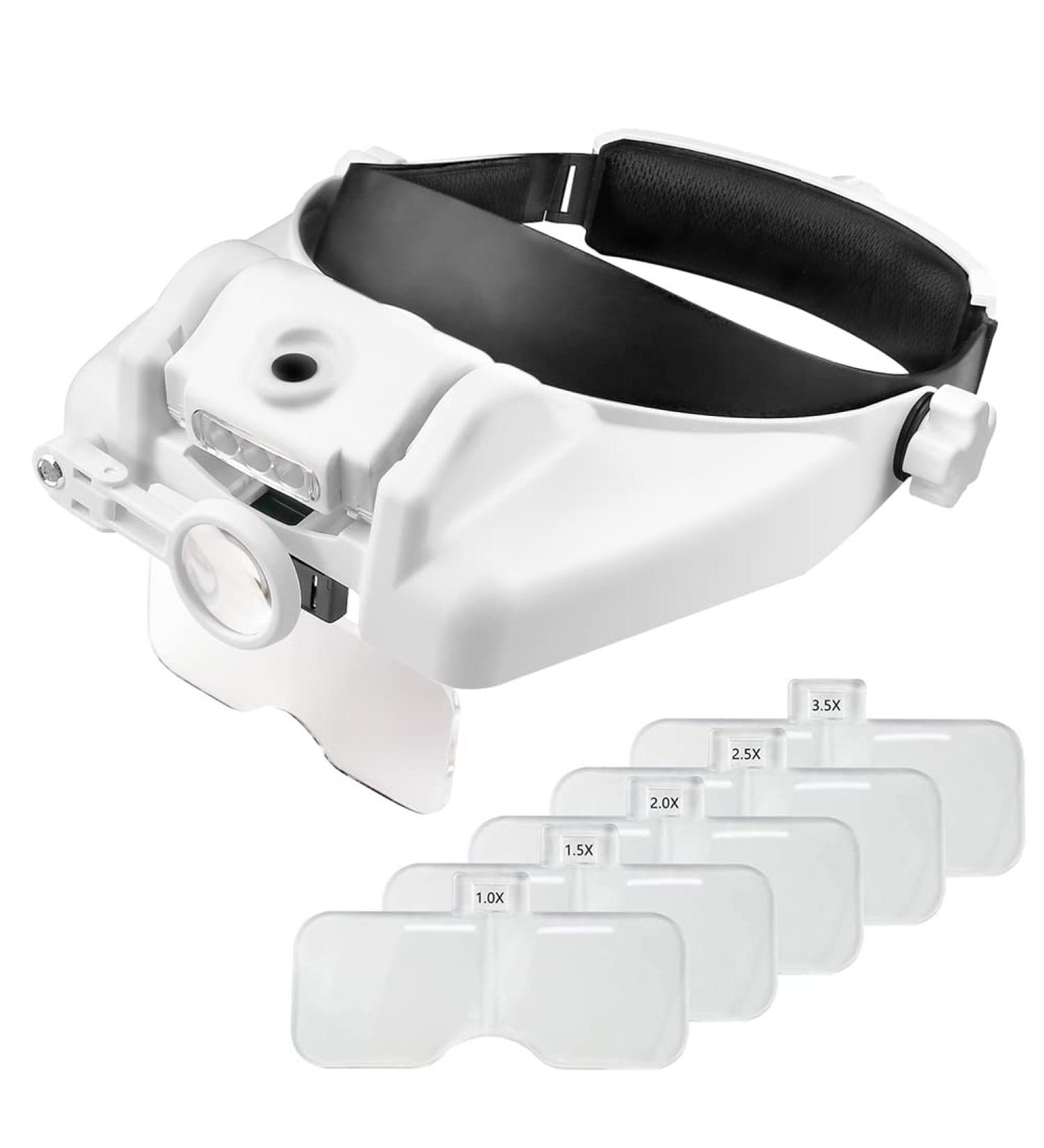 Headband Lighted Magnifying Glasses with LED Light - Handsfree Head Mount Magnifier Loupe for Close Work, Sewing, Crafts, Reading, Jewelry Repair - 1.0X to 14.0X Magnification - White - Buy Online on GoSupps.com