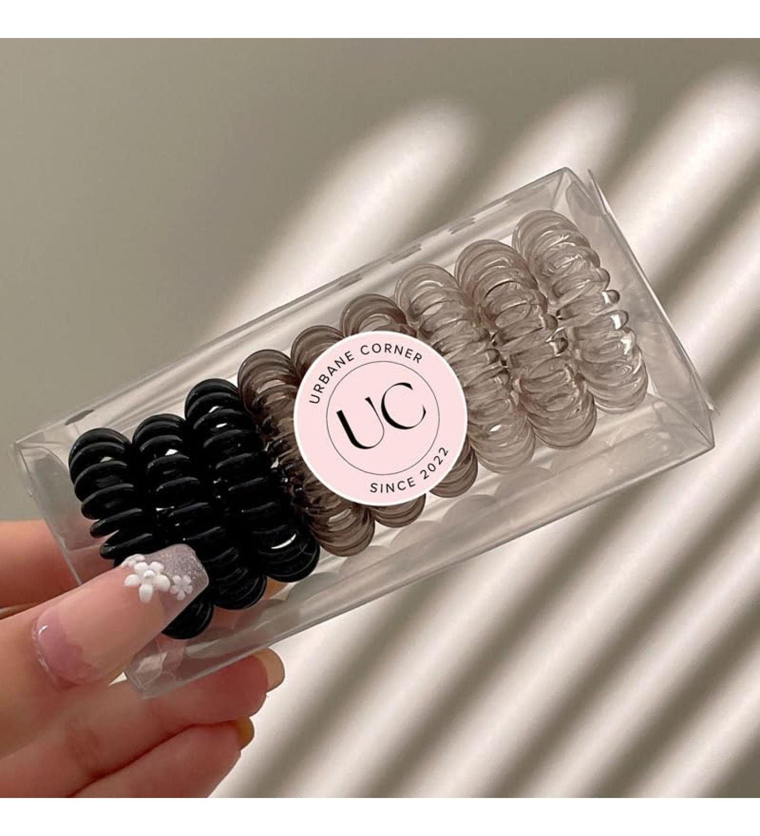 Urbane Corner : Sophisticated Set of 9 Telephone Hair Coils Spiral Hair ties for women in Classic Tones of Ebony Silver and Ivory or (black gray and brown) - Buy Online on GoSupps.com