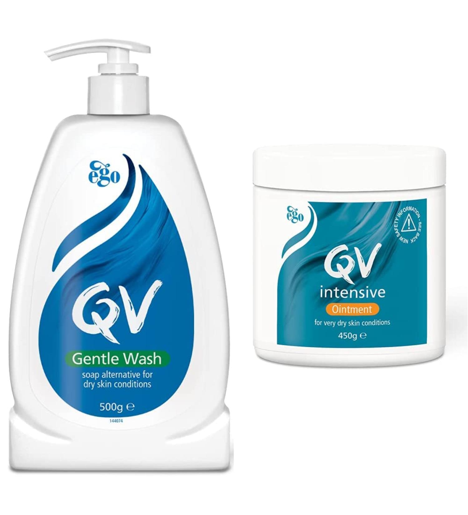 QV Gentle Wash 500g Soap-Free Moisturising Low Irritant PH Balanced Body Wash for Eczema and Dry Skin Conditions & Qv Intensive Ointment 450G 500 ml (Pack of 1) Pump Bottle + Intensive Ointment 450g - Buy Online on GoSupps.com