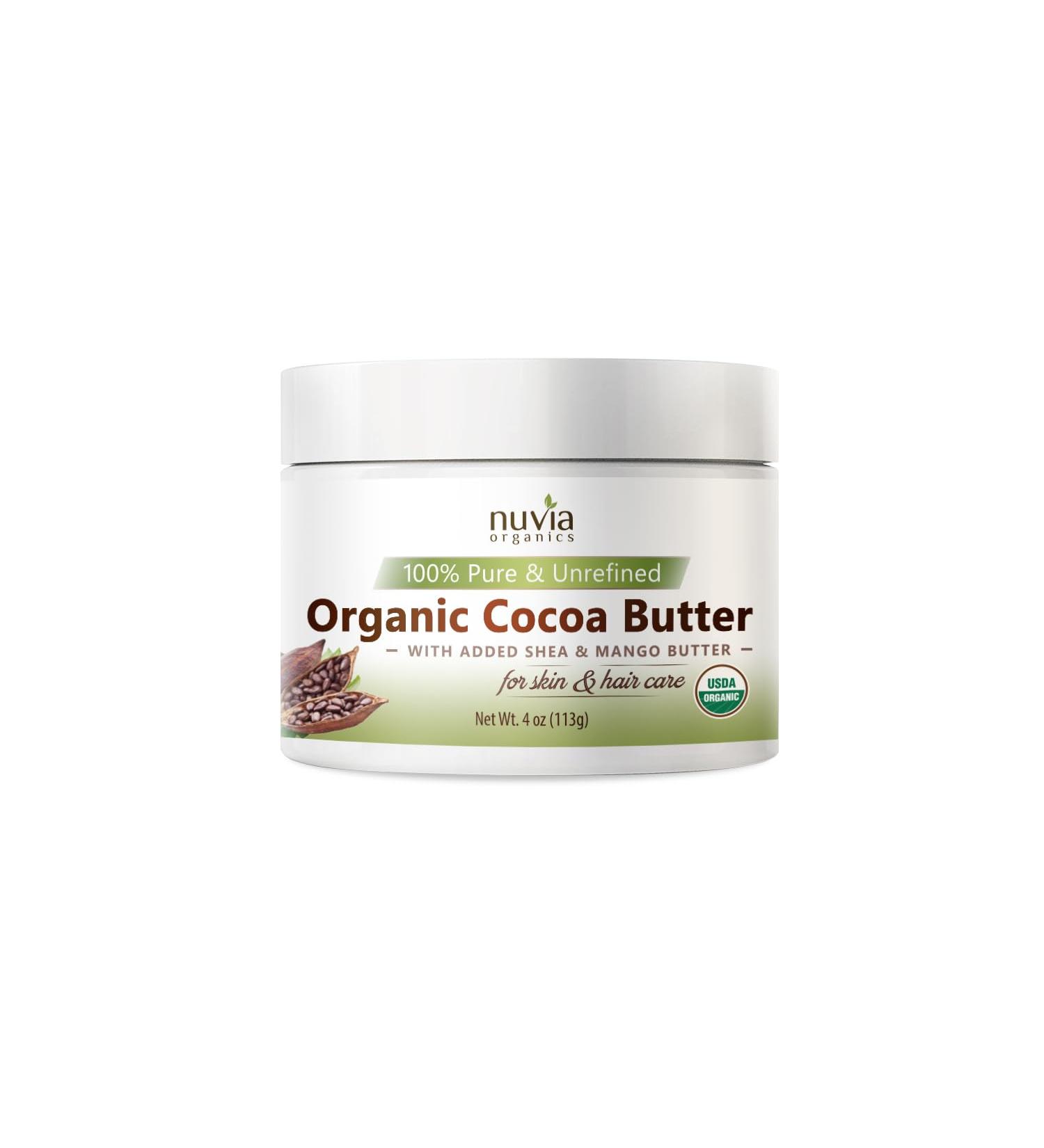Cocoa Butter Jar - USDA Organic Certified with Added Shea & Mango Butter for Improved Texture 4oz