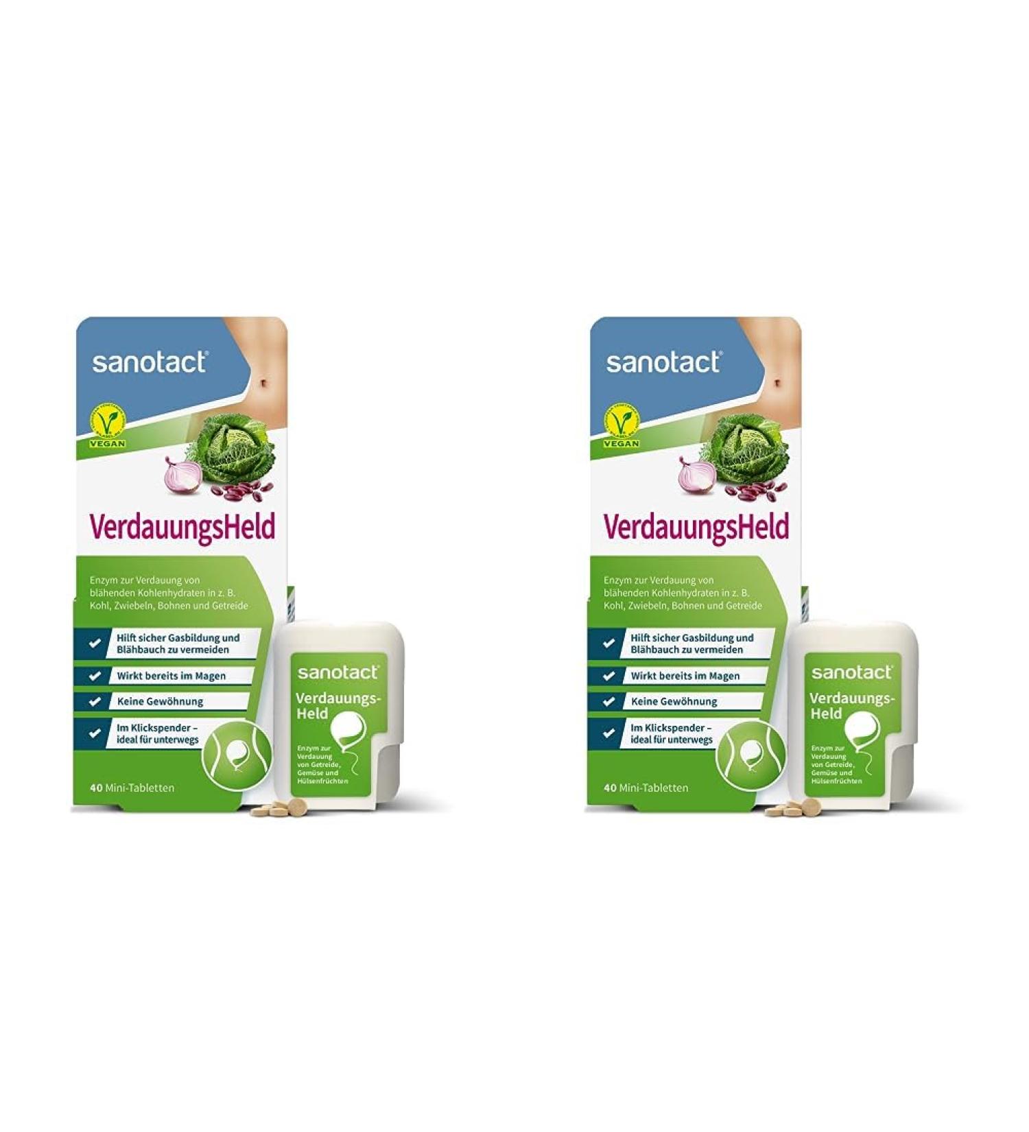 Sanotact Digestive Hero - 40 Mini Tablets for Digestive Health | Relieves Bloating & Supports Digestion of Cereals Cabbage & Legumes (2 Pack) - Buy Online on GoSupps.com