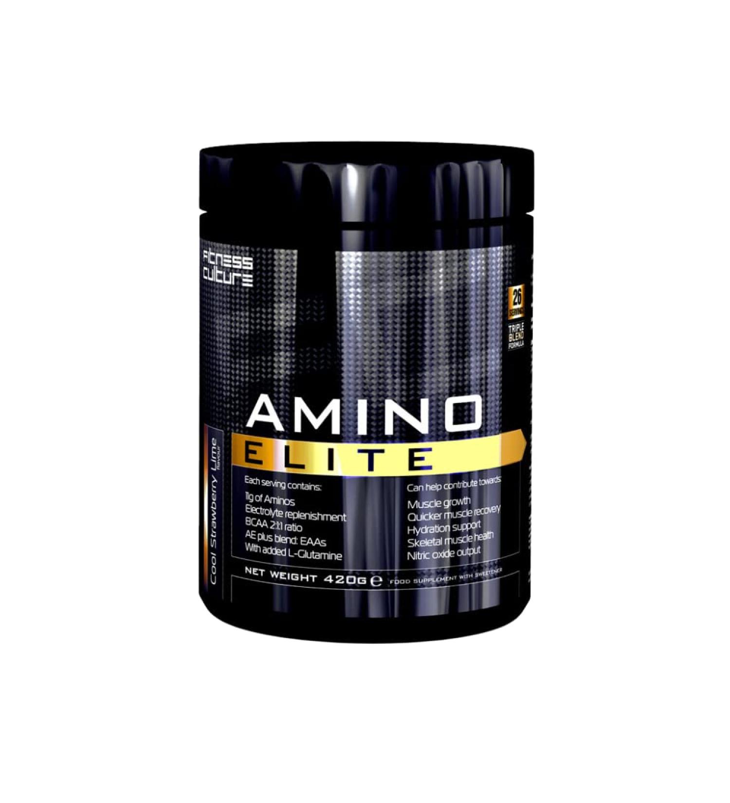 Fitness Culture Amino Elite BCAA EAA Powder with Glutamine & Electrolytes - Cool Strawberry Lime Flavor 420g - 26 Servings - Buy Online on GoSupps.com