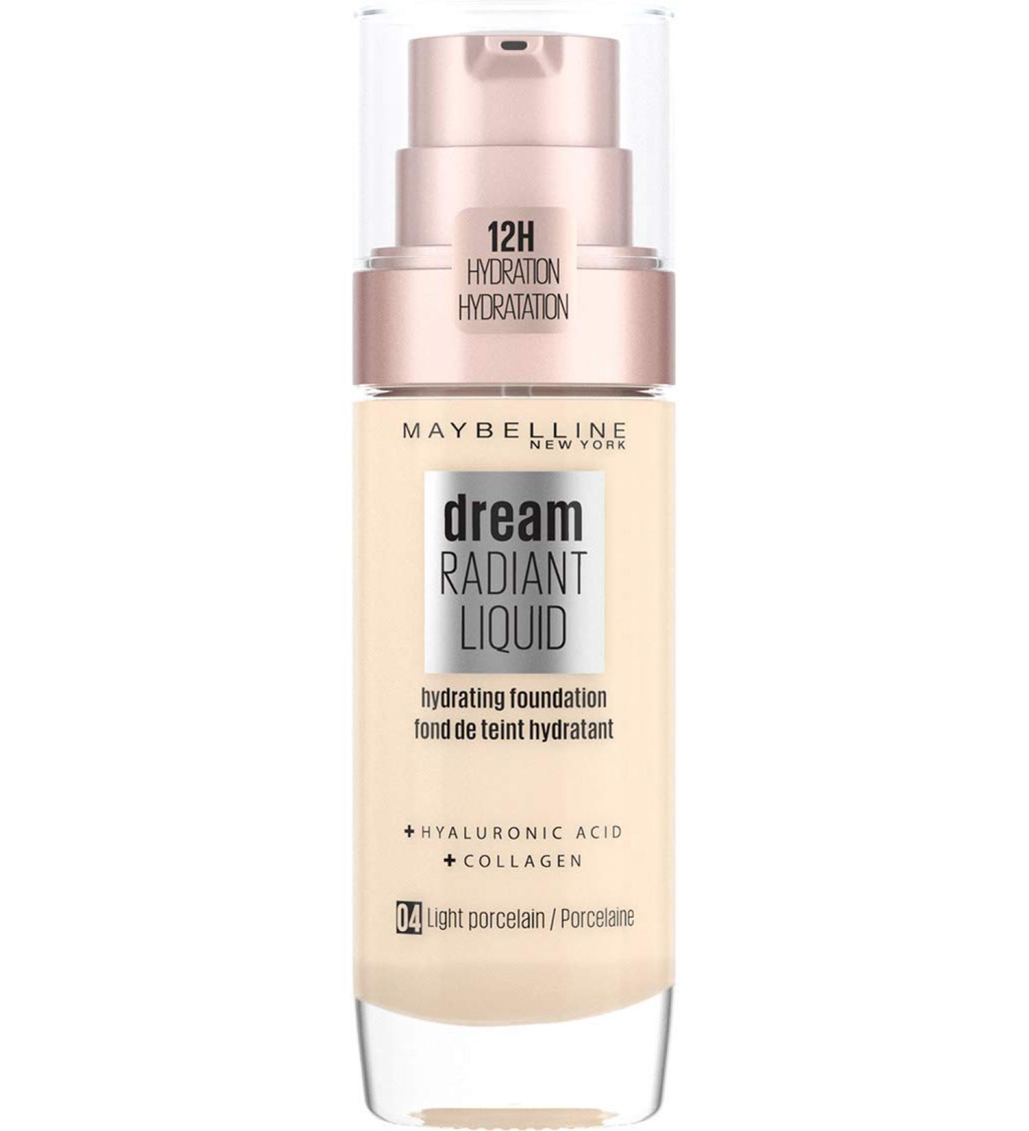 Maybelline Dream Radiant Liquid Hydrating Foundation - Lightweight Medium Coverage - Hyaluronic Acid & Collagen - 12 Hour Hydration - 04 Light Porcelain - Buy Online on GoSupps.com