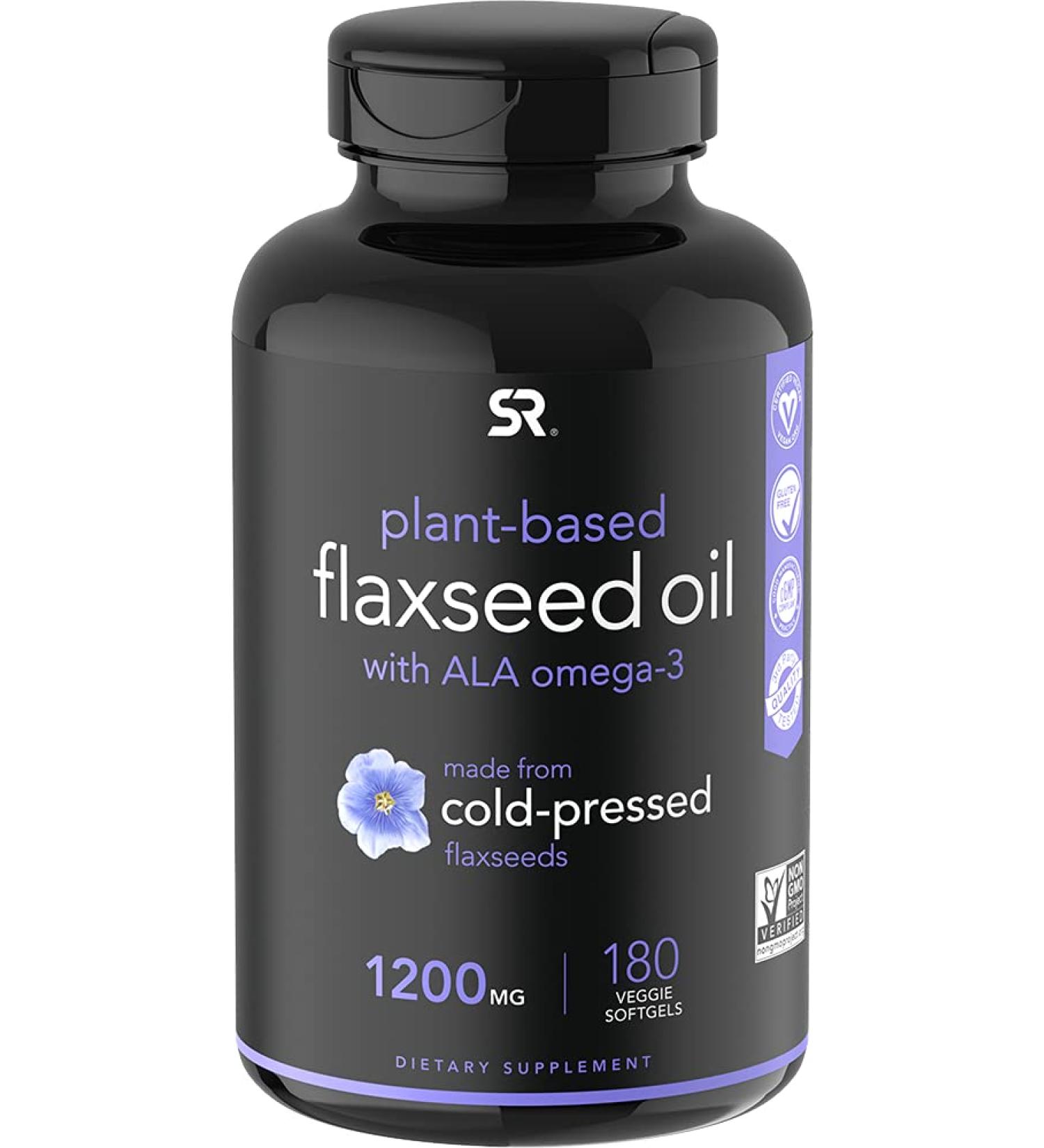 Sports Research Flaxseed Oil 1200 mg - Plant-Based Omega-3 Veggie Softgels (180 Count) - Buy Online on GoSupps.com