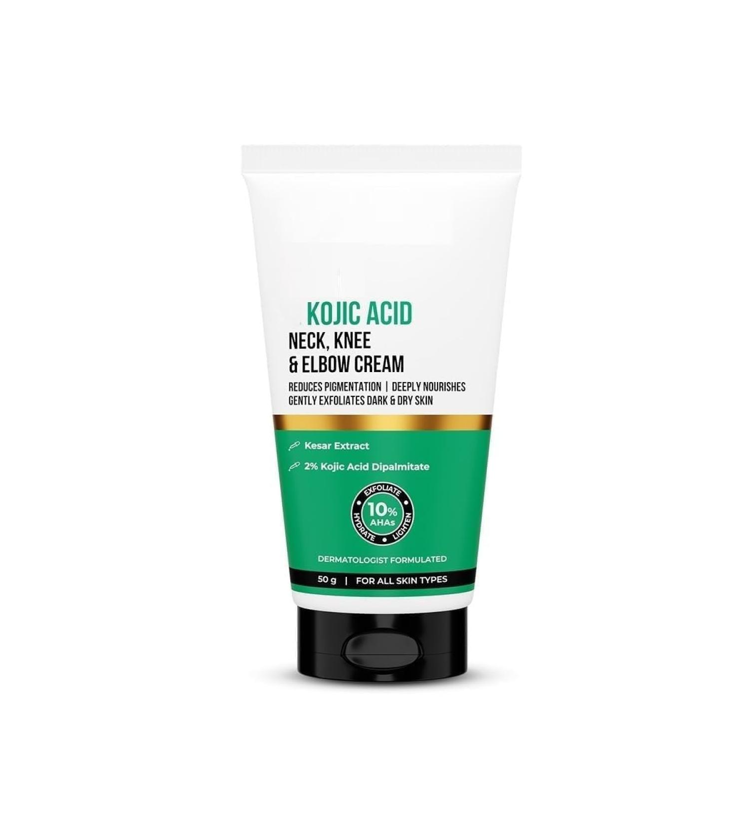 Koji'c Acid. Nec'k Knee & Elbow Cream Clinically Tested Helps To Reduce Pigmentation 10% AHAs+2% Kojic Acid+Urea For Dark Neck Ankles Knuckles Knees Thighs & Elbows 50g - Buy Online on GoSupps.com