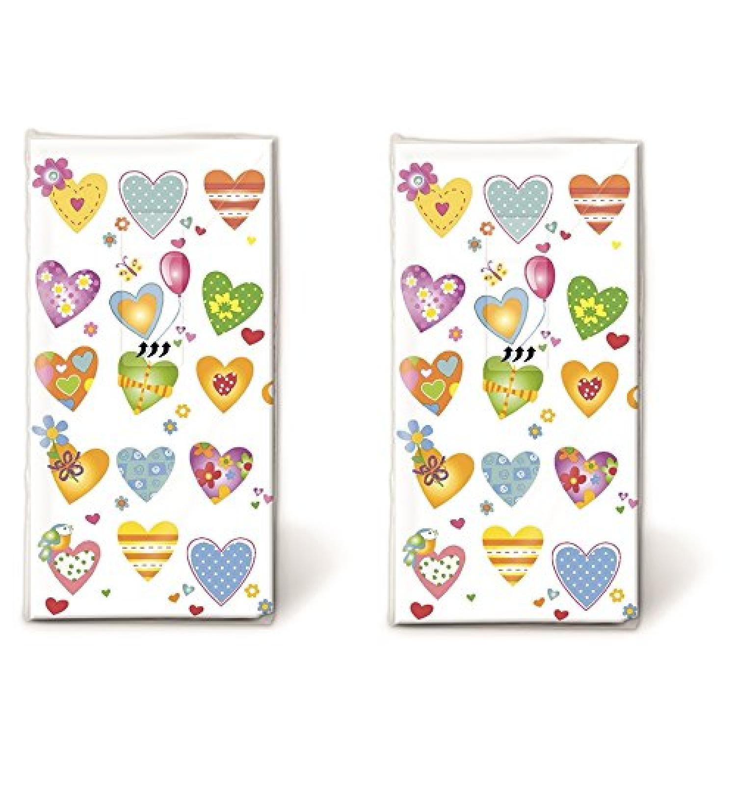 20 handkerchiefs (2x 10) handkerchiefs colorful hearts / wedding / tears of joy multicolored 10 pieces (pack of 2)